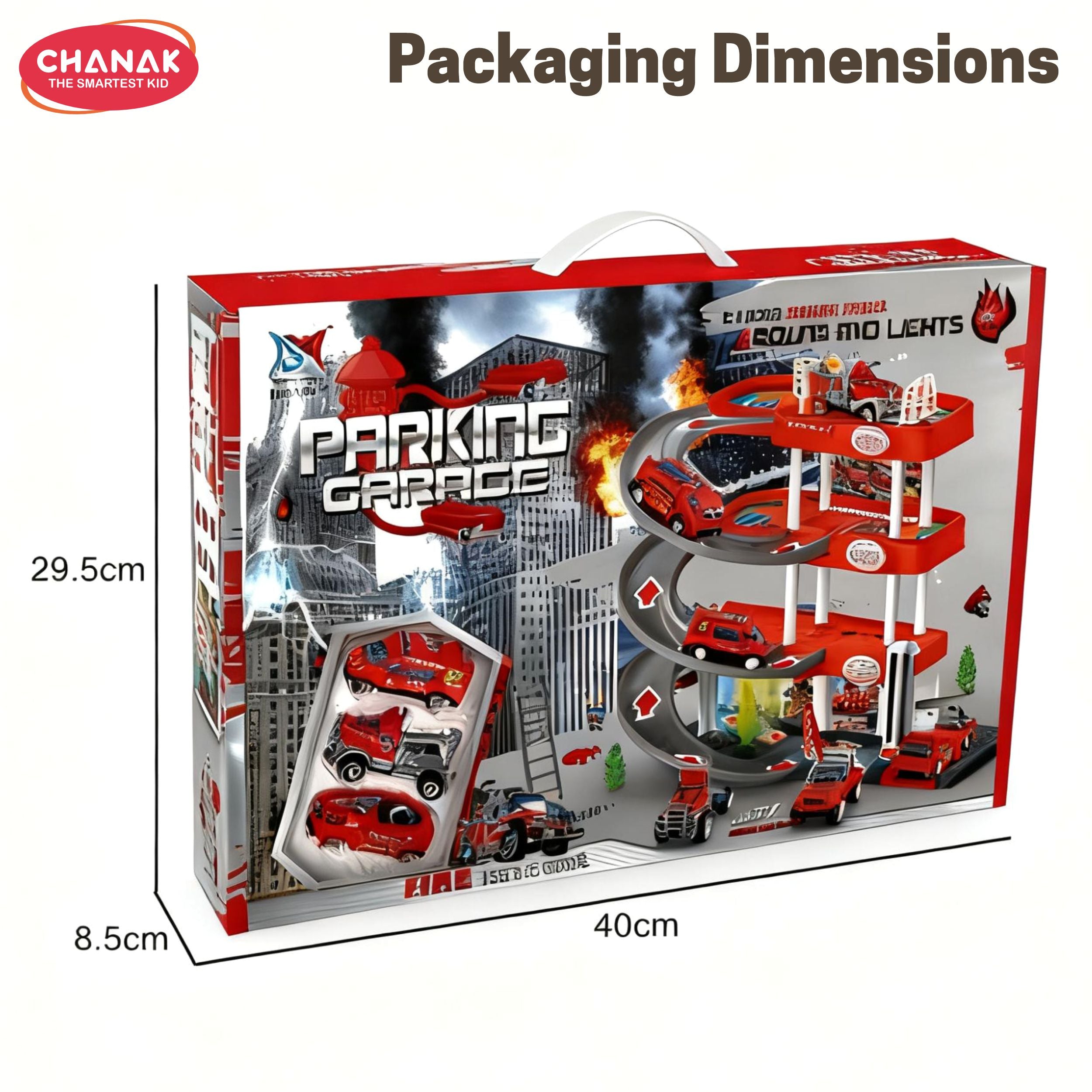 Chanak Alloy Fire Protection 4-Storey Parking Lot Playset | Die-Cast Car Garage Toy With Elevators, Ramps & Fire Station Theme | Educational & Pretend Play Toy For Kids