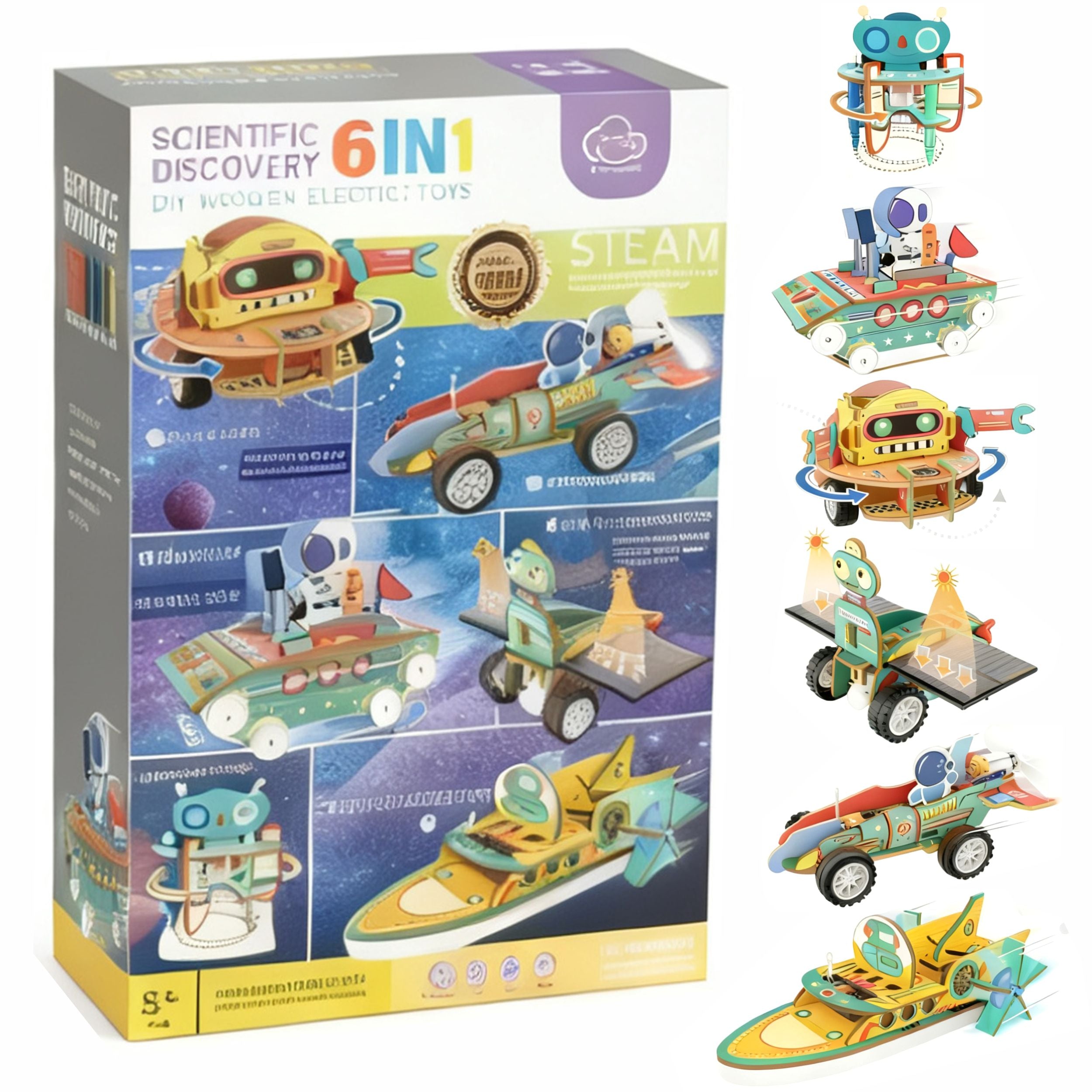 Chanak 6 in 1 scientific discovery diy wooden electric toy kit for kids 8 years & above, build & learn robots, cars & space