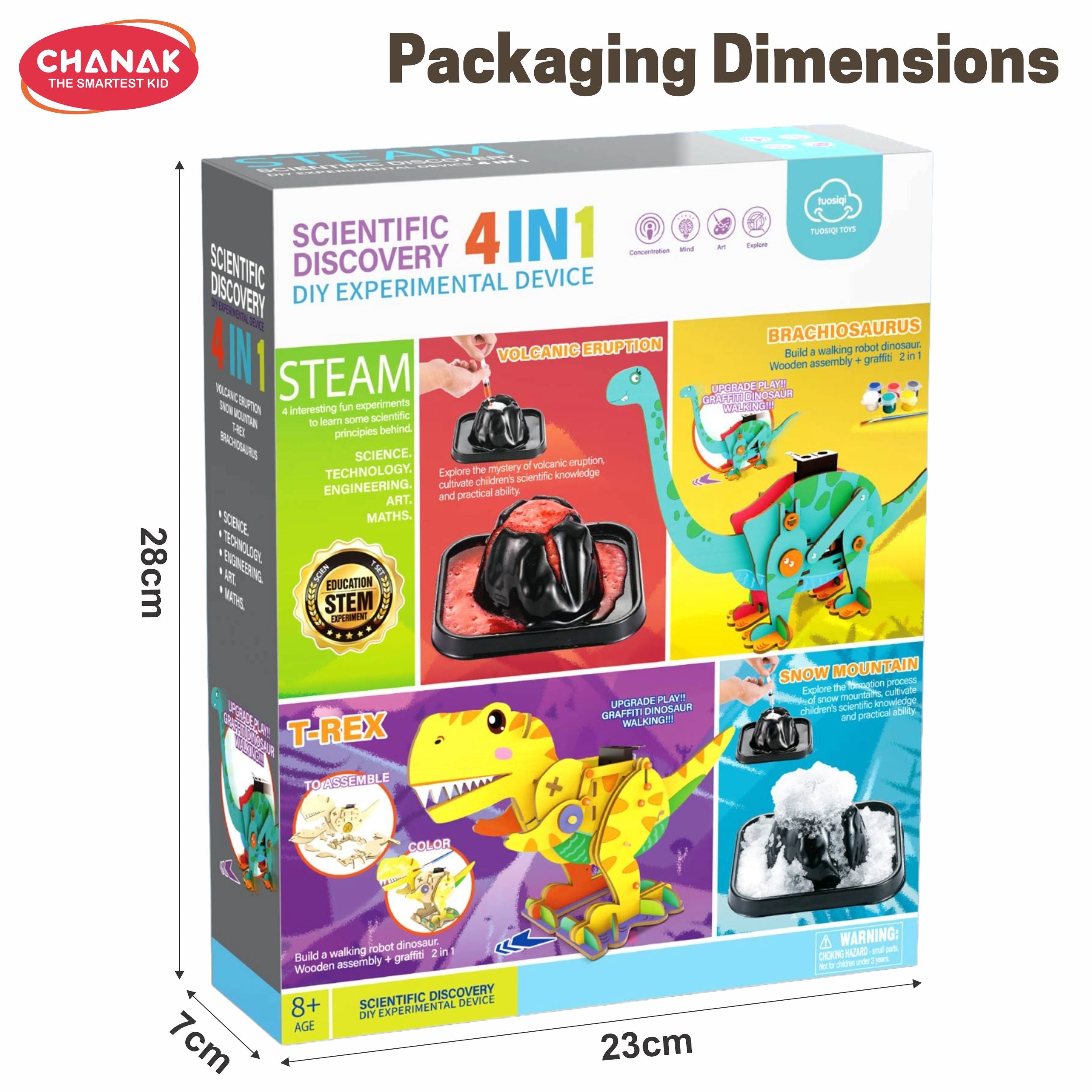 Chanak scientific discovery 4 in 1 diy experimental device steam educational science kit, build dinosaur, volcano, snow mountain & brachiosaurus for kids age above 8 years