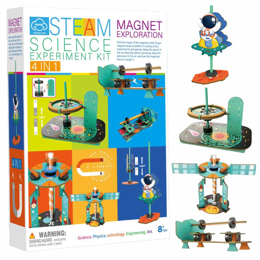 Chanak 4 in 1 steam magnet exploration kit diy science toy teaching kids magnetic force, energy & motion through fun experiments. Perfect stem learning kit for boys & girls