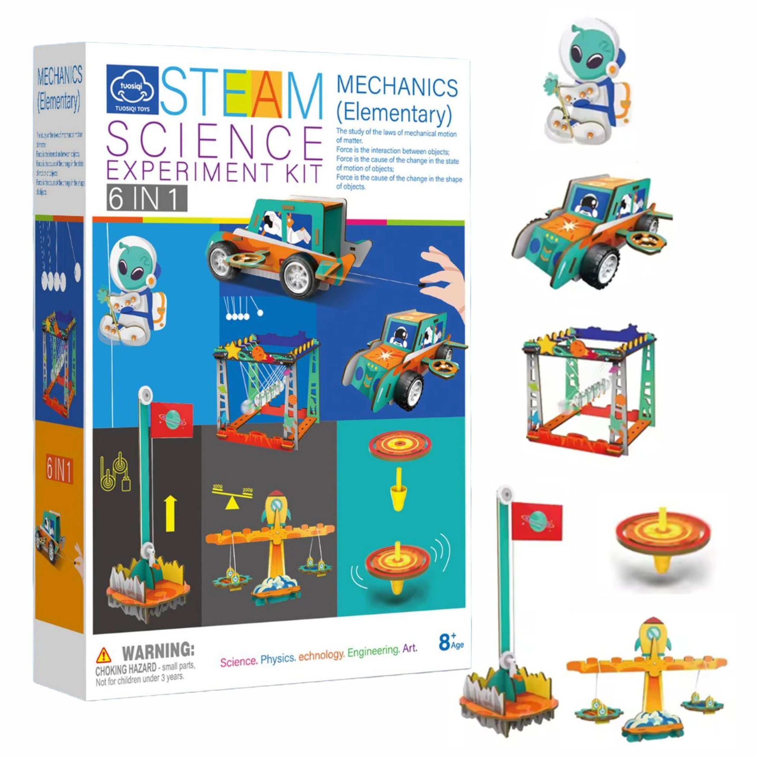 Chanak 6-In-1 Mechanics Steam Kit – Diy Mechanical Engineering Set For Kids To Build Cars, Spinners & Balance Models. Fun Stem Learning Toy For Boys & Girls Age 8+.