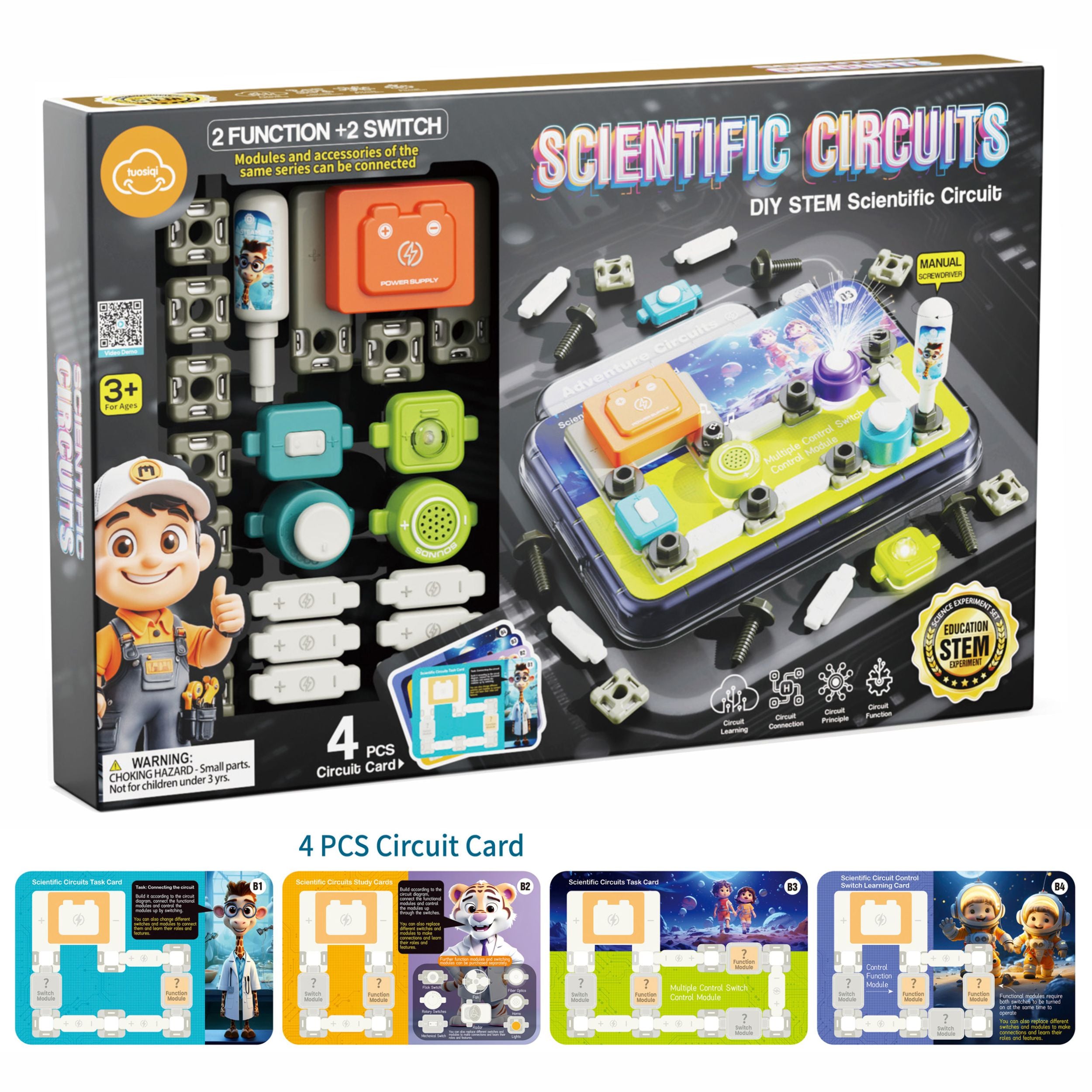 Chanak scientific circuits diy steam kit for kids build your own electric circuits learning toy with light, fan & switch modules educational science experiment set for boys & girls for age 3+
