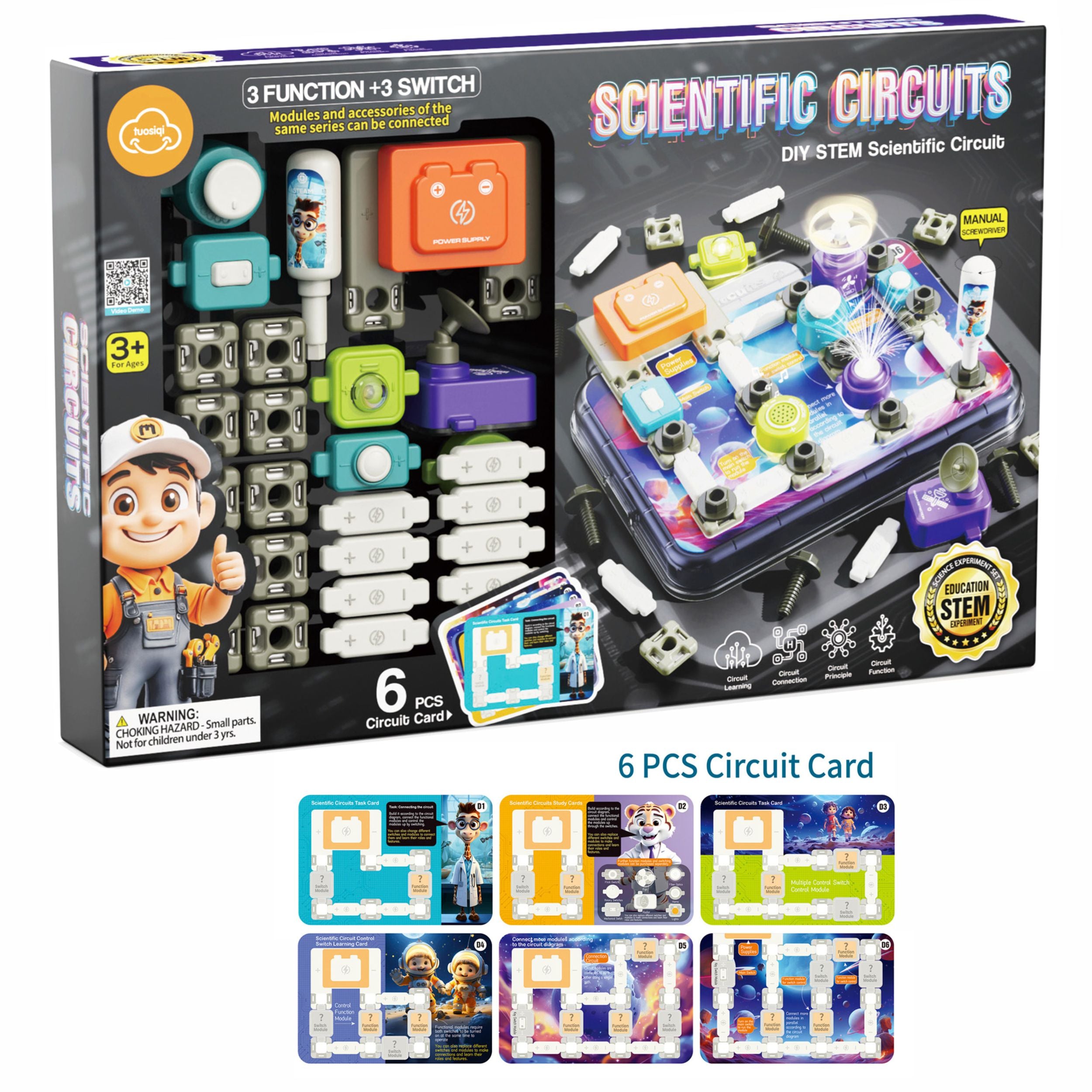 Chanak Scientific Circuits Diy Stem Kit For Kids – 46 Pieces With 6 Experiment Cards & 2 Mixed Sets | Educational Electric Circuit Learning Toy With Light, Fan & Switch Modules | Science Project Kit