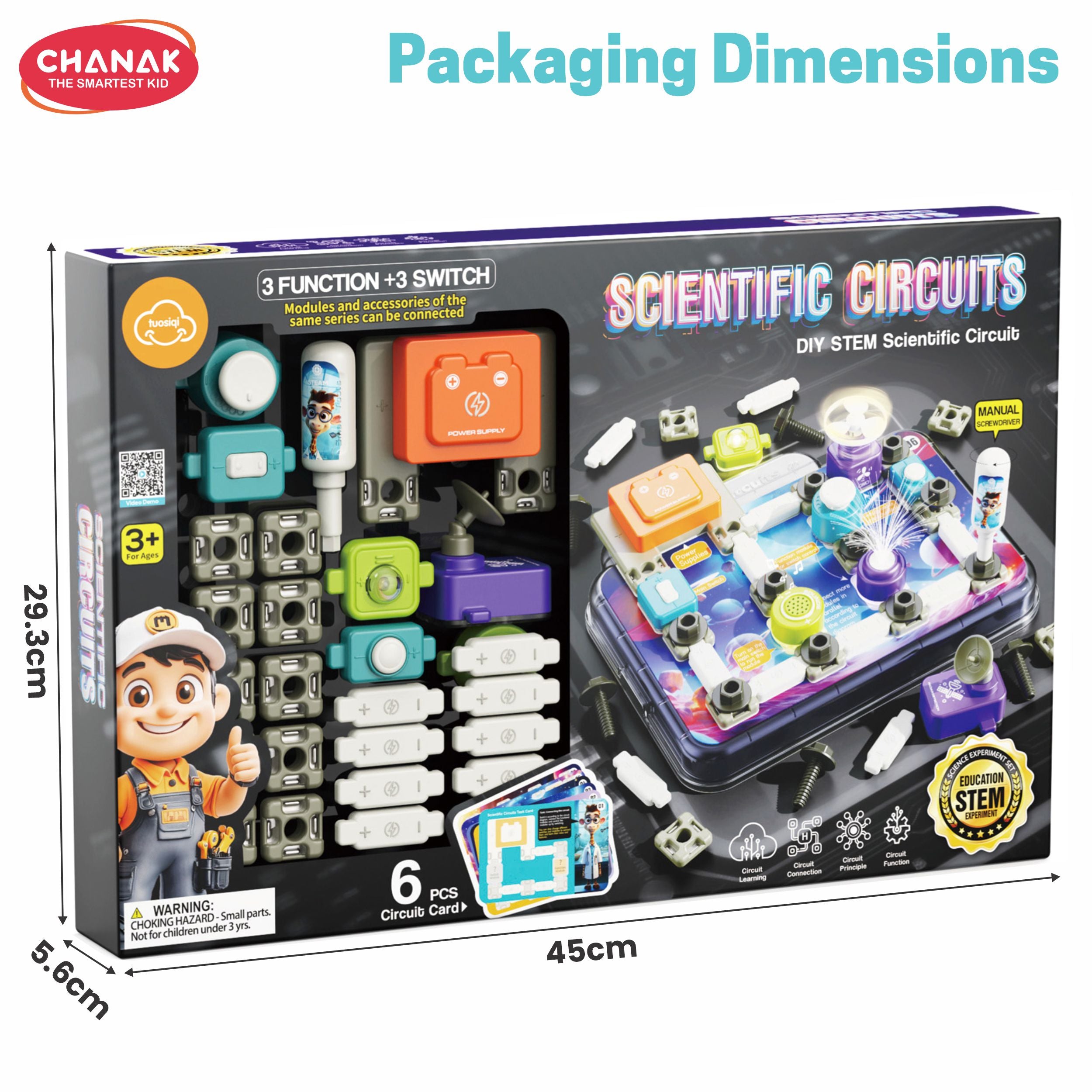 Chanak Scientific Circuits Diy Stem Kit For Kids – 46 Pieces With 6 Experiment Cards & 2 Mixed Sets | Educational Electric Circuit Learning Toy With Light, Fan & Switch Modules | Science Project Kit