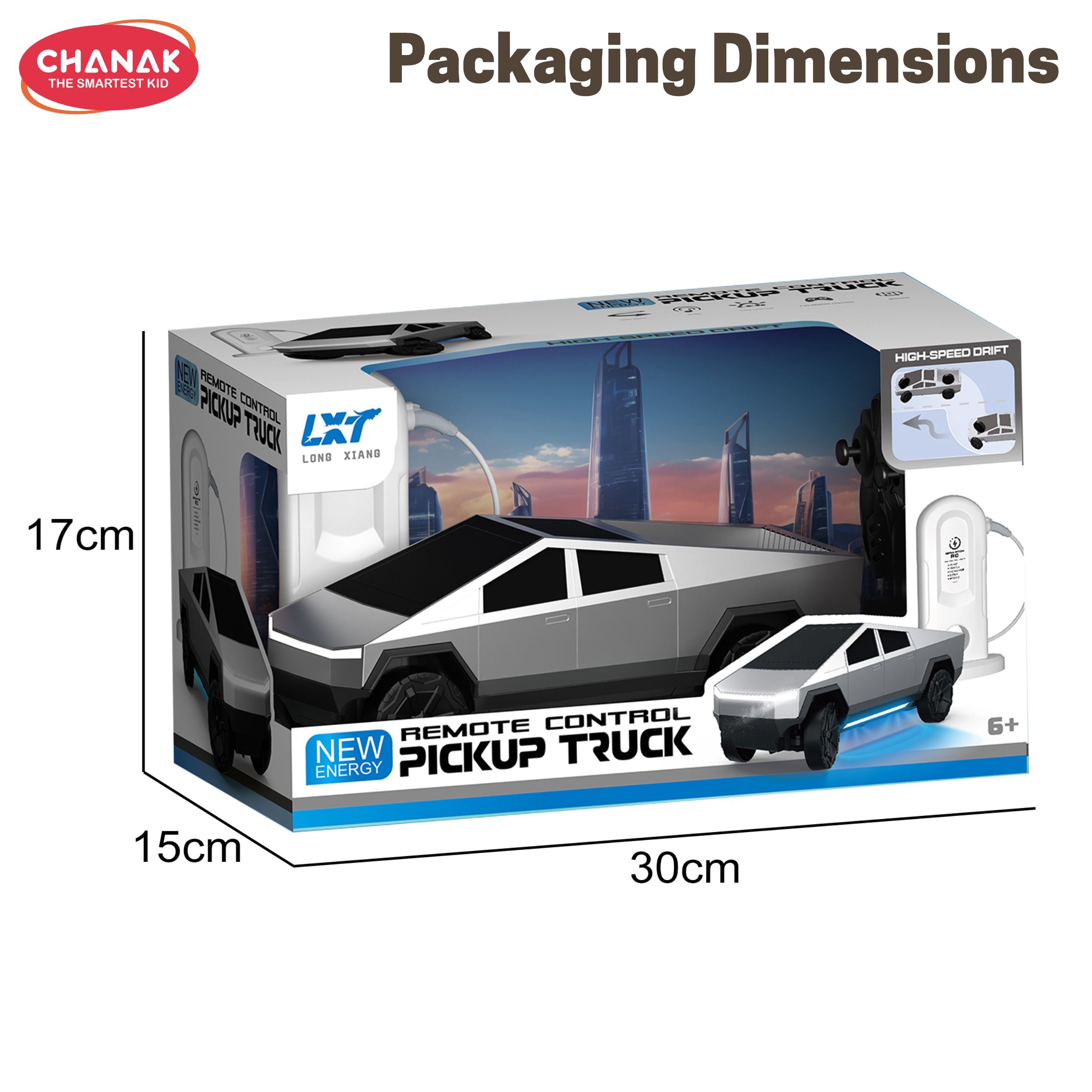 Chanak Diecast Cybertruck Model Car 1:36 Scale - Die Cast Toy Truck With Led Lights, Smooth Tires, Lithium Battery, And Grey Abs Plastic Body | Collectible Cyber Car Toy For Kids Age 6+