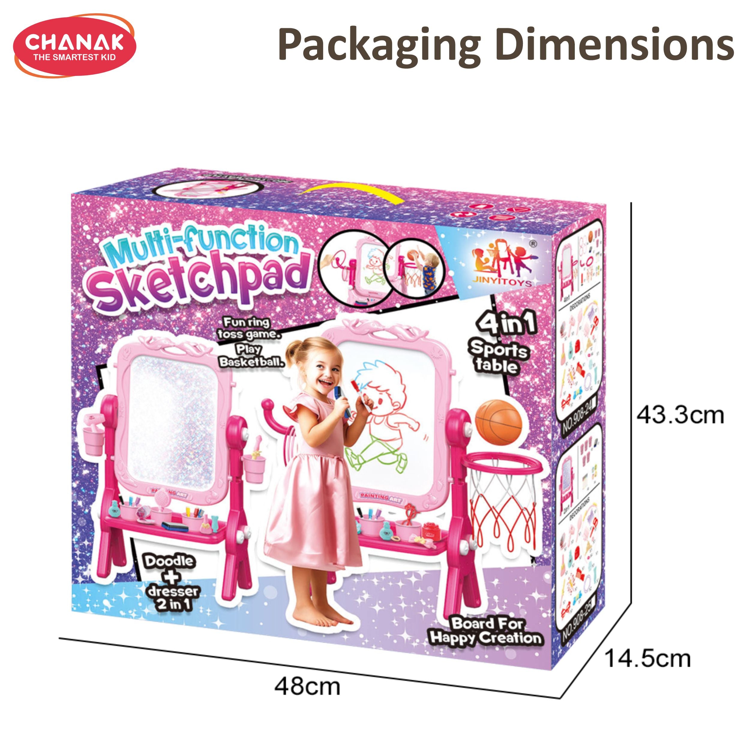 Chanak Vertical A-Shaped Stand Makeup Desk Writing Board For Kids | 4-In-1 Double-Sided Magnetic Whiteboard & Chalkboard Set With Chair & Storage Tray