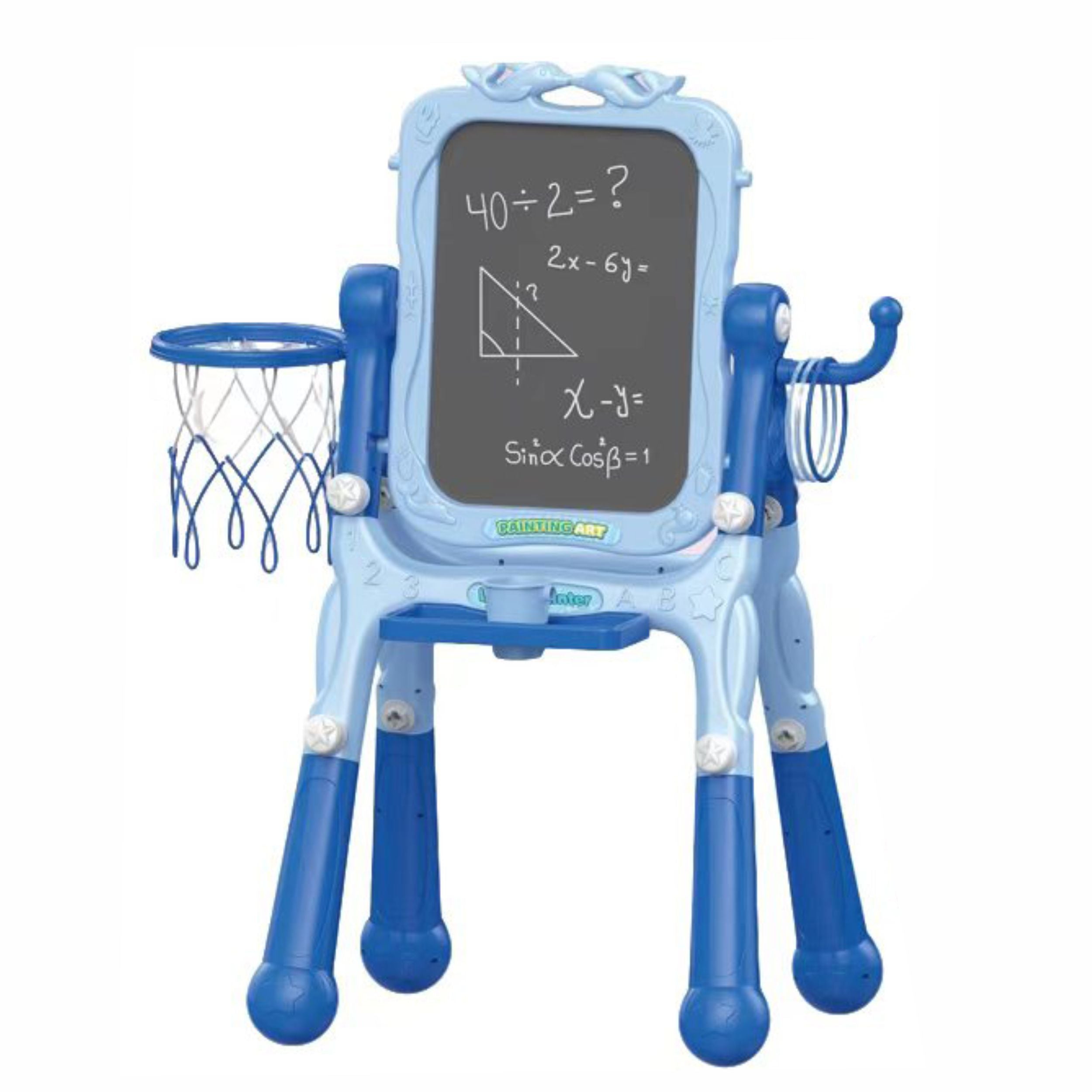 Chanak Upright Long-Legged Double-Sided Writing Board With Chair For Kids | 4-In-1 Magnetic Whiteboard & Chalkboard Set | Foldable Easel Stand With Storage Tray | (Color As Per Availability)