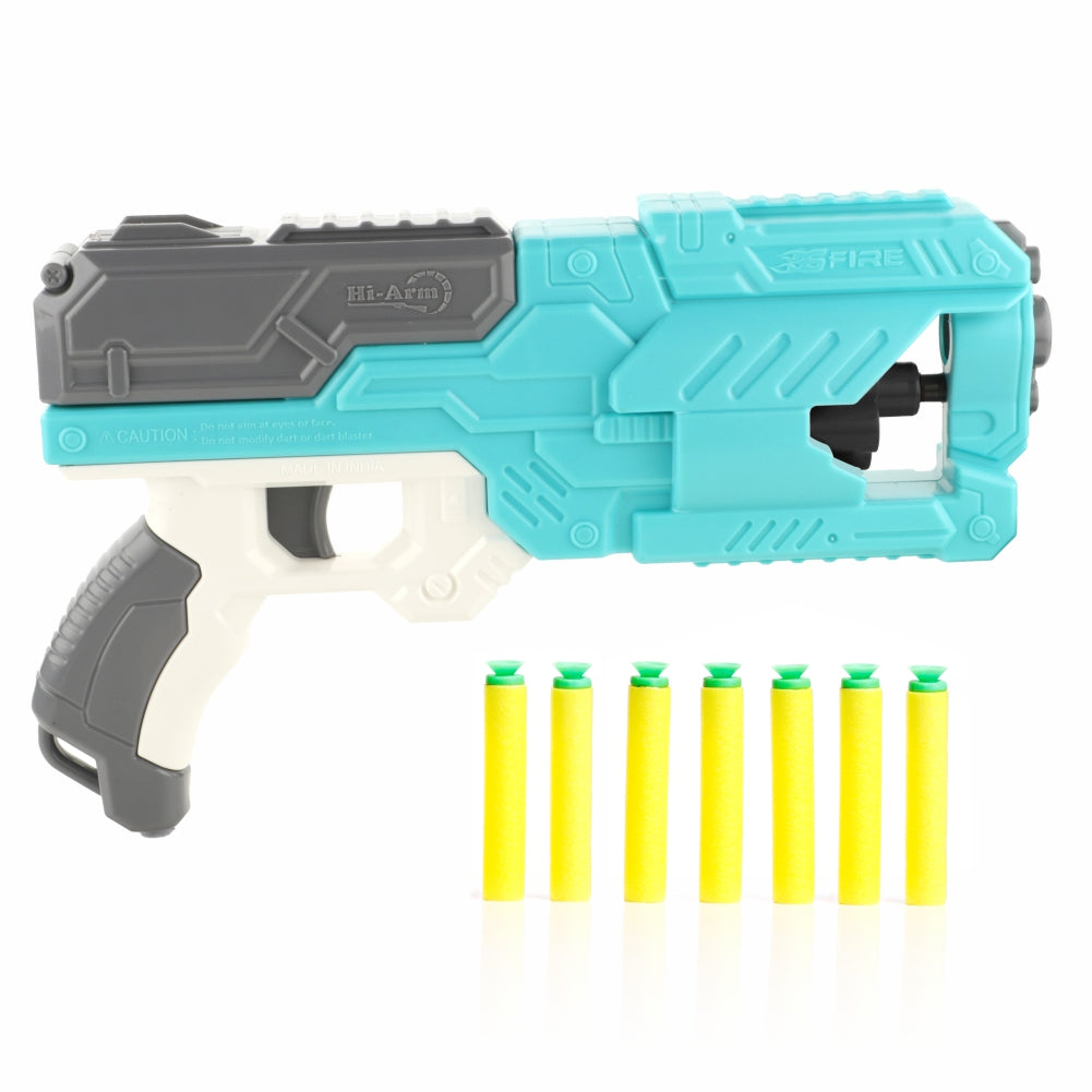 Chanak High performance six fire gun, toy blaster gun with 6 dart rotating drum, hi-arm toy gun for kids above 6 years, accurate upto 45 feet, includes 10 soft bullet darts, (color as per availability)