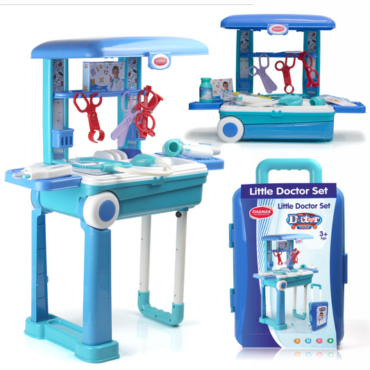 Chanak Premium doctor set with pull & push trolley for kids,doctor set with led light instruments, pretend play doctor set for kids above 3 years, 13 piece doctor kit