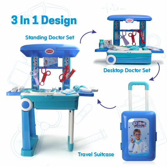 Chanak Premium doctor set with pull & push trolley for kids,doctor set with led light instruments, pretend play doctor set for kids above 3 years, 13 piece doctor kit