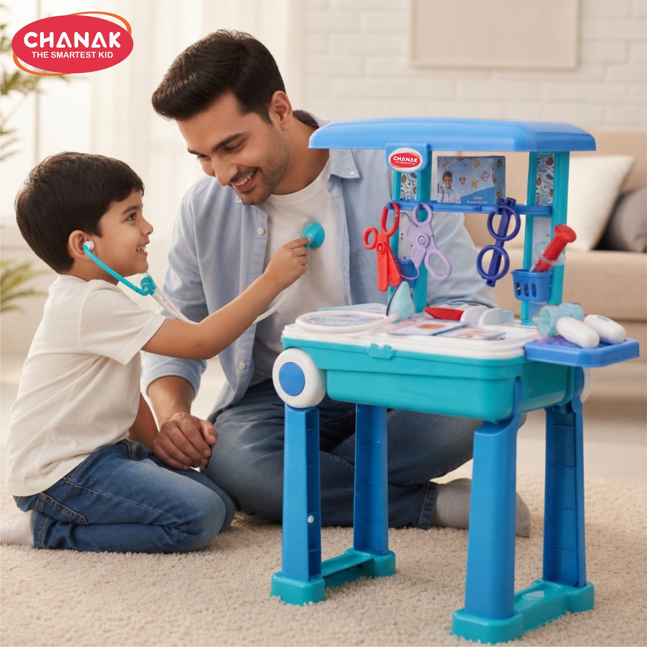 Chanak Premium doctor set with pull & push trolley for kids,doctor set with led light instruments, pretend play doctor set for kids above 3 years, 13 piece doctor kit