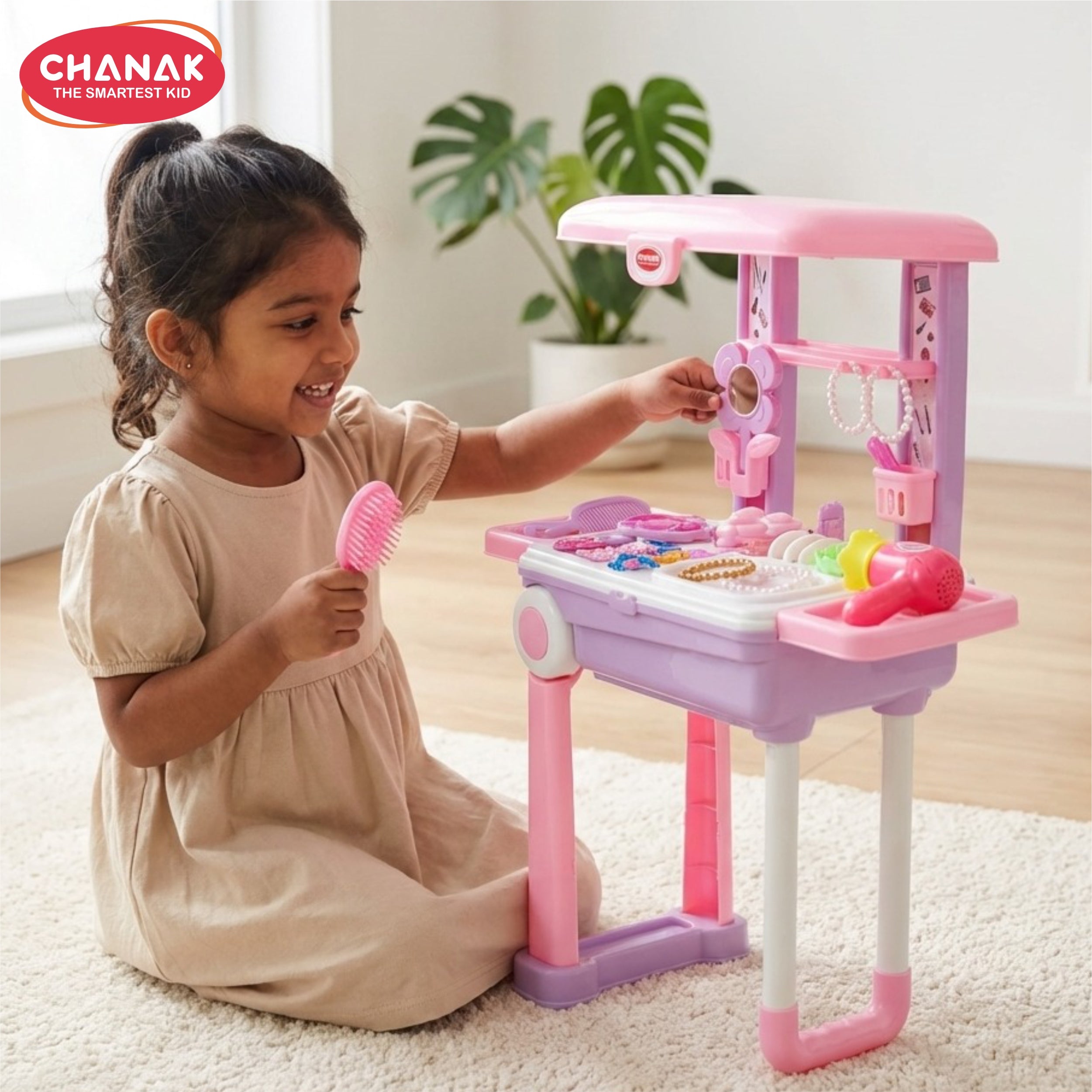Chanak Beauty set suitcase on wheel, the ultimate beauty set on wheels for girls, makeup kit is easy to clean & use, portable beauty set with 25 pieces for 3 years (beauty set trolley)
