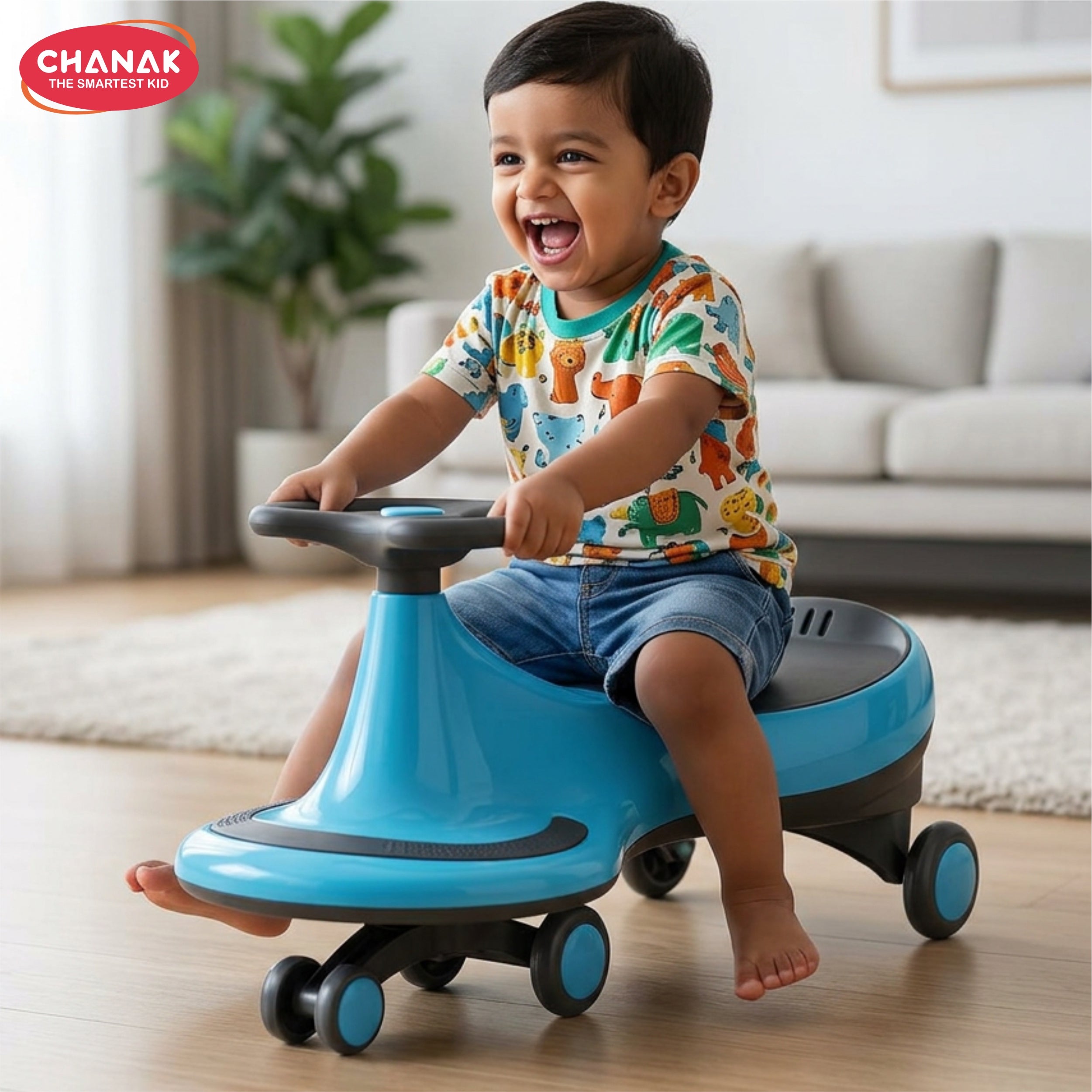 Chanak Kids ride on car with 360° rotating wheels, smooth turning system, motion-powered fun, & silent pu wheels durable design, 100kg load capacity, perfect for indoor/outdoor play above 3+ age (color as per availability)