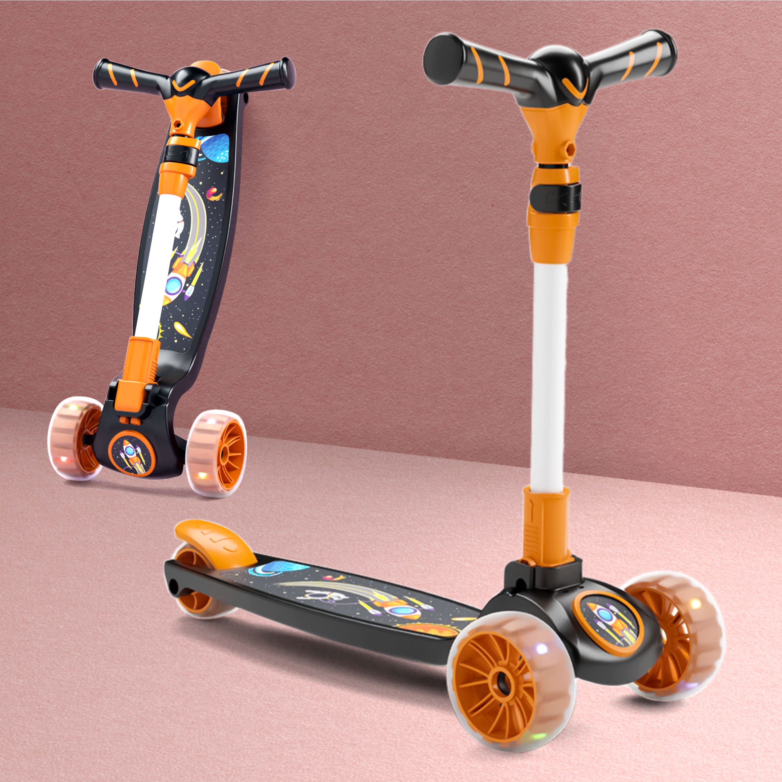 Chanak Go rider kick scooter for kids led light 3 wheel foldable scooter with rear break 4 height adjustable with lock for boy & girl 5+ age kids scooter