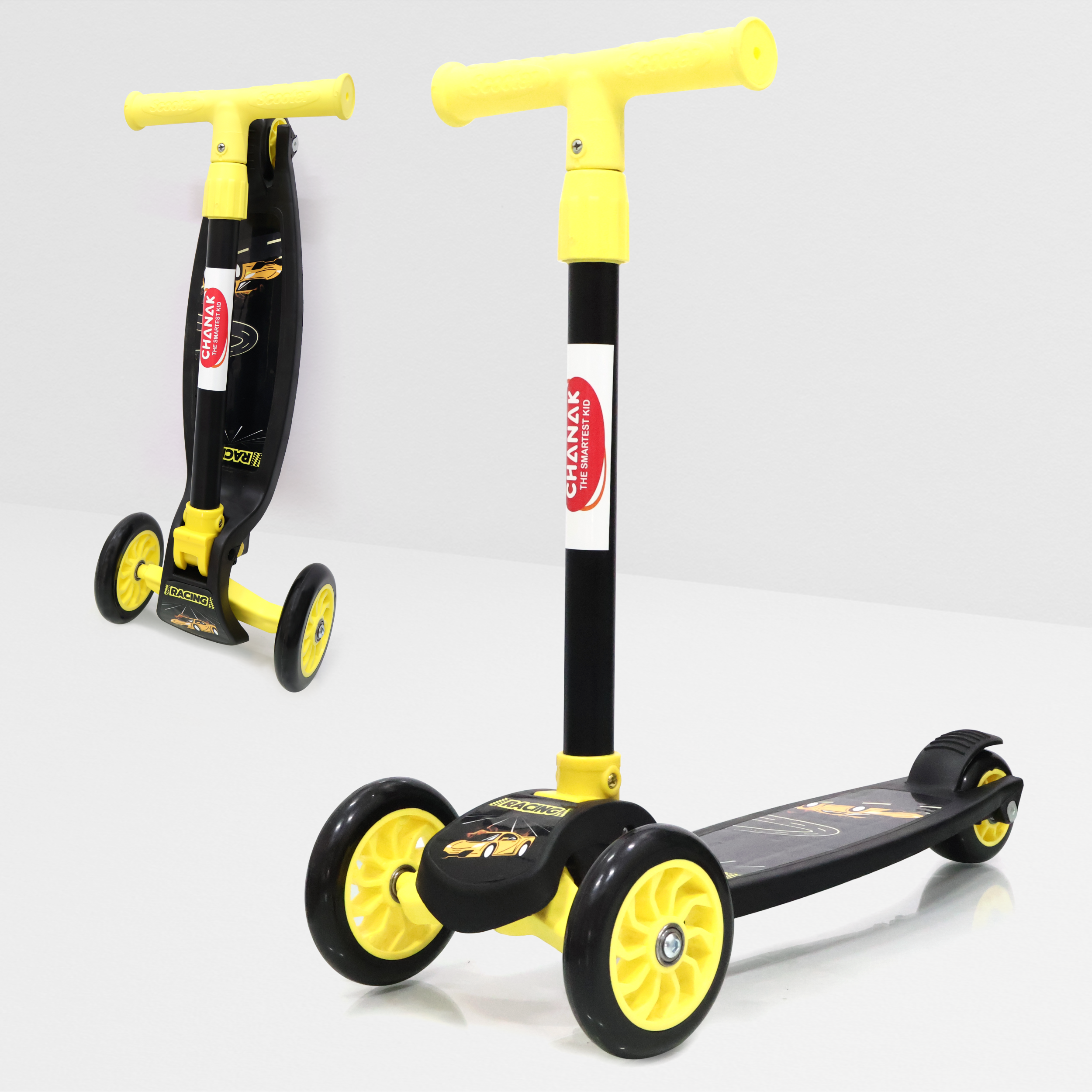 Chanak Go Thunder Kick Scooter for kids 3 Wheel Foldable Scooter With Rear Break 4 Height Adjustable With Lock for Boy & Girl 5+ Age Kids Scooter (Black)