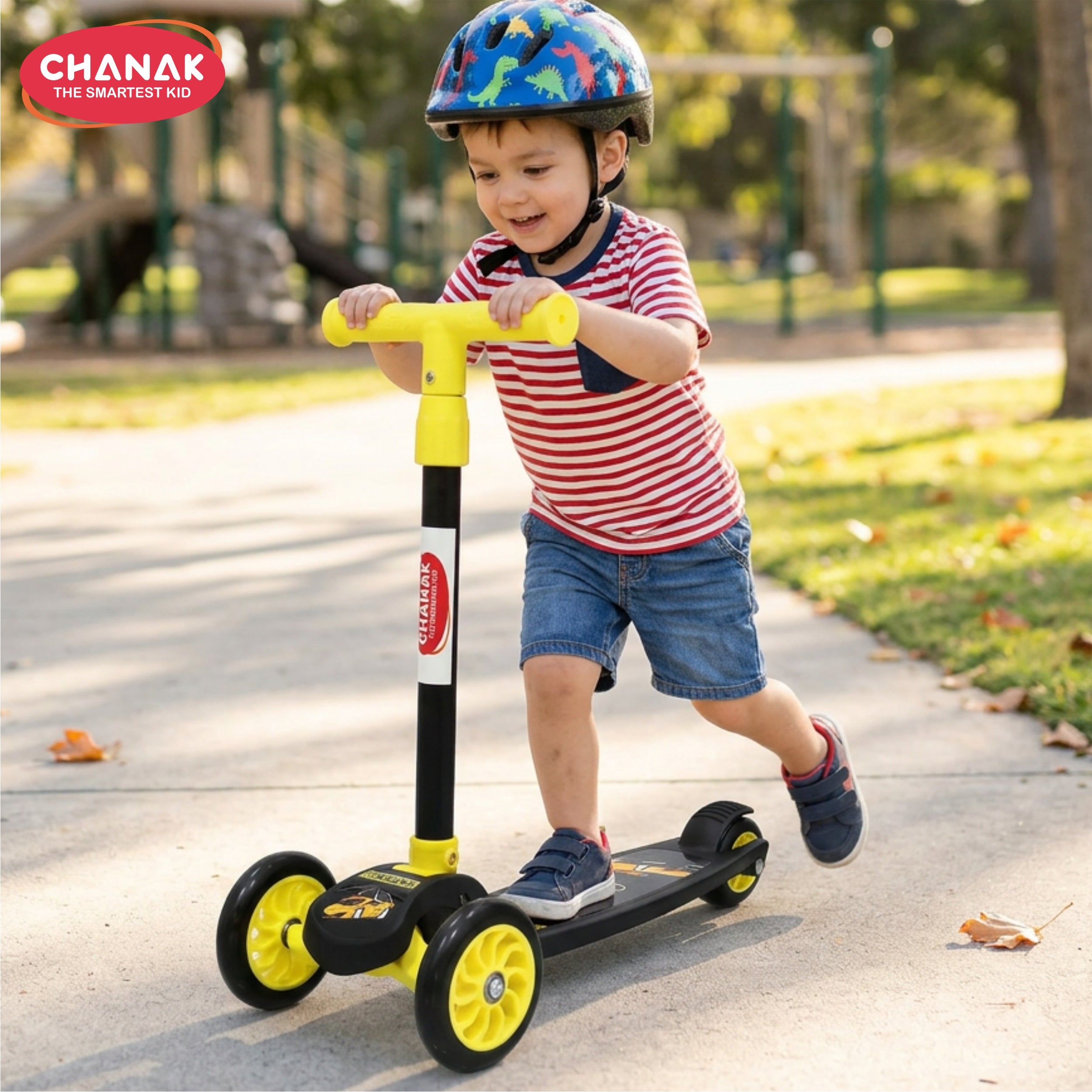 Chanak Go thunder kick scooter for kids 3 wheel foldable scooter with rear break 4 height adjustable with lock for boy & girl 5+ age kids scooter