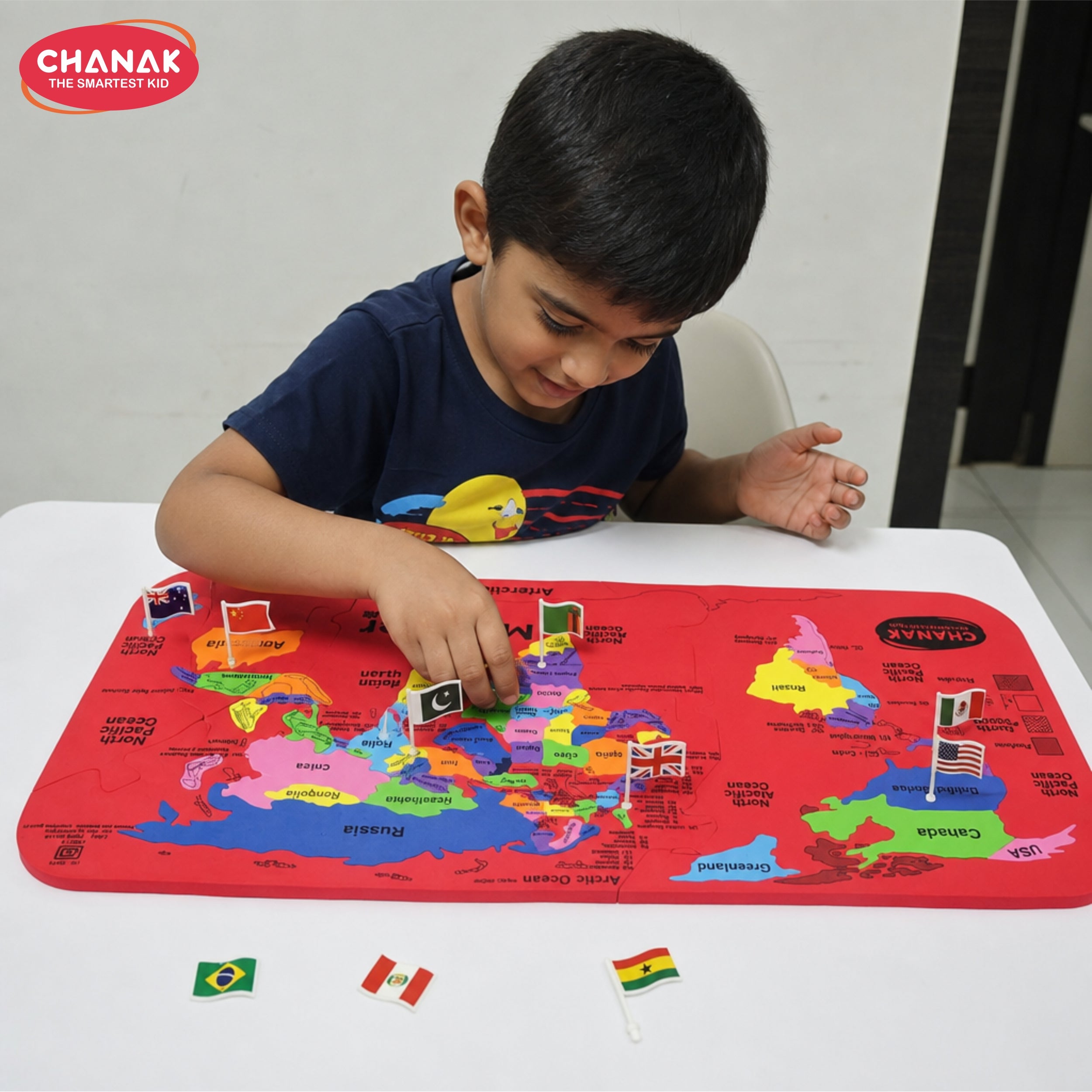 Chanak Mapsterworld map puzzle for kids educational foam puzzle with 61 country colorful foam shaped pieces, 60 flags & stickers, geography fun & learning toy set for ages 5+ years