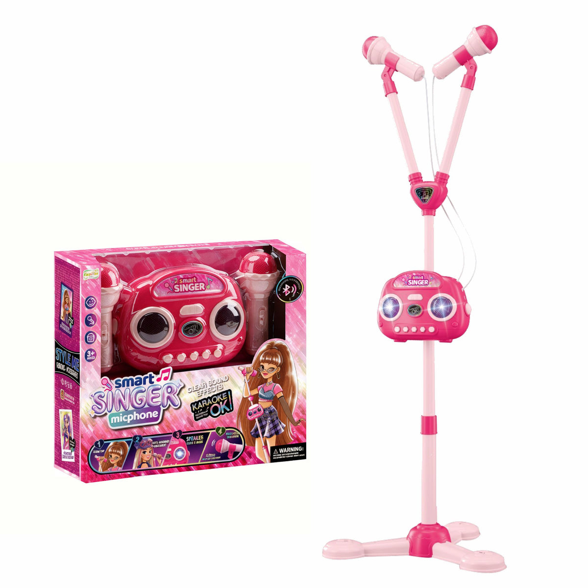 Chanak smart singer karaoke microphone set with dual mics & adjustable stand, bluetooth music speaker with lights, rechargeable singing toy for kids