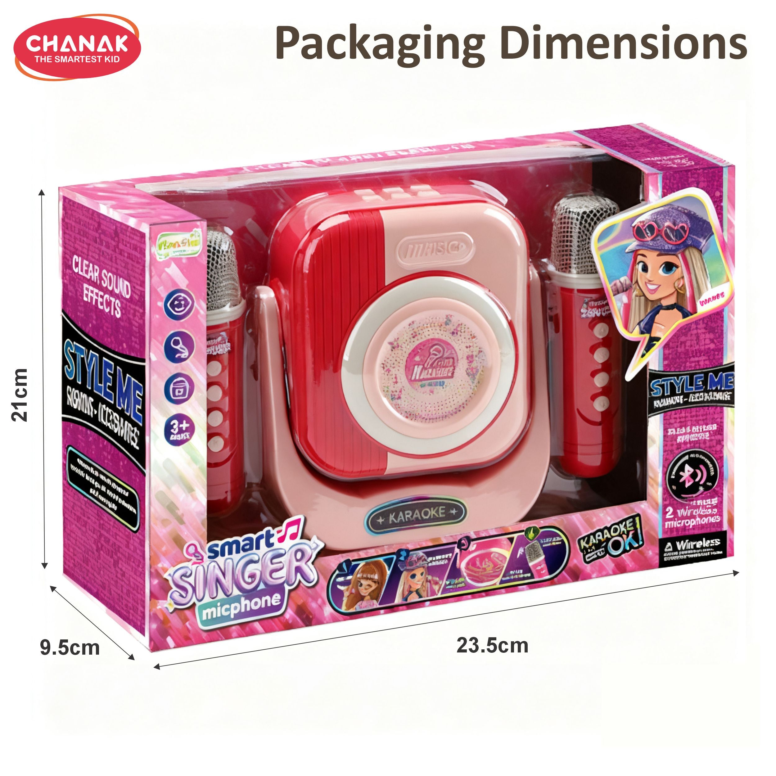 Chanak smart singer bluetooth wireless karaoke microphone with 2 mics & built-in mini speaker, usb type-c fast charging cable, premium plastic body, fun musical toy for kids age 3 years and above