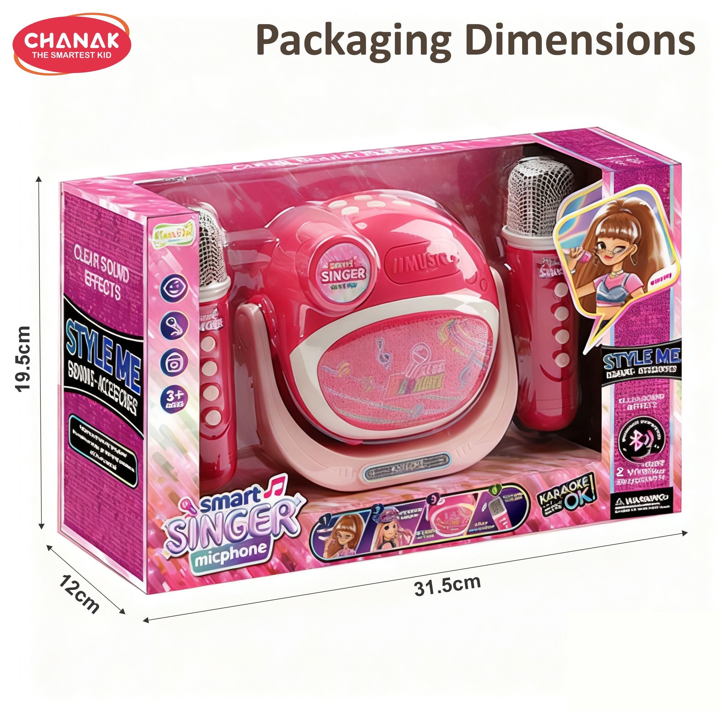 Chanak smart singer karaoke machine with 2 wireless microphones, bluetooth kids karaoke speaker, rechargeable music player with led lights & clear sound, gift toy for kids