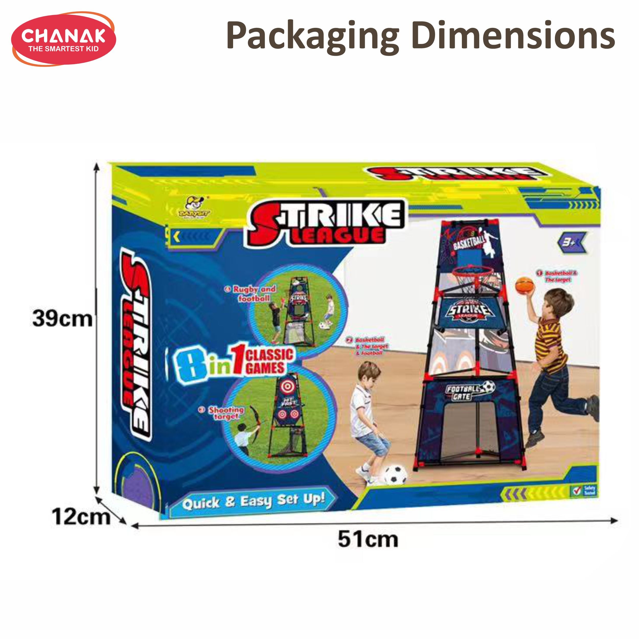 Chanak Strike League 8-In-1 Classic Sports Game Set For Kids | Basketball, Football, Rugby & Shooting Target Game | Indoor & Outdoor Sports Play Tower Set