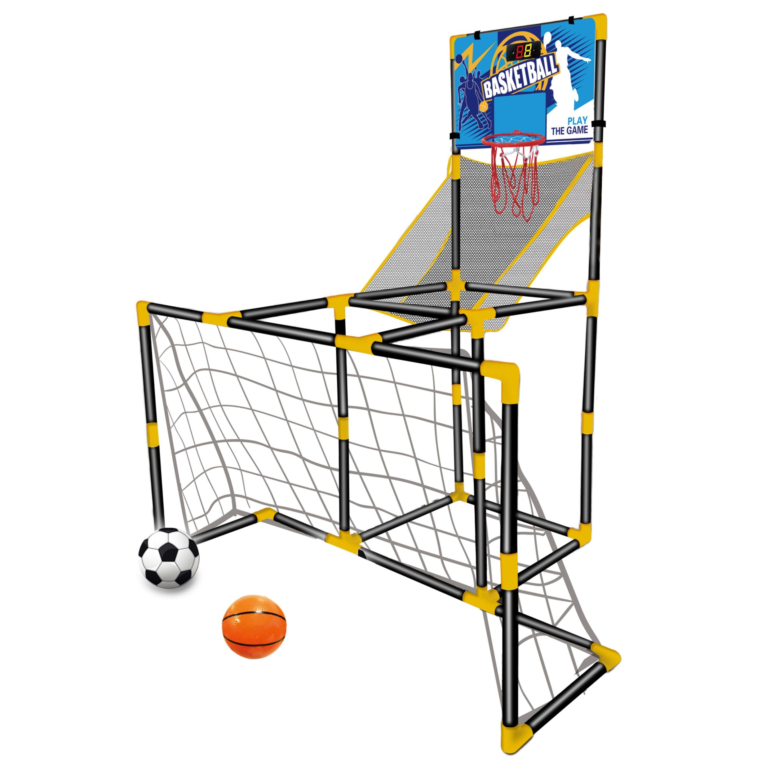 Chanak 2 in 1 basketball & football game set for kids indoor & outdoor sports playset with hoop, goal post, ball pump, football & basketball boys & girls ages 3+