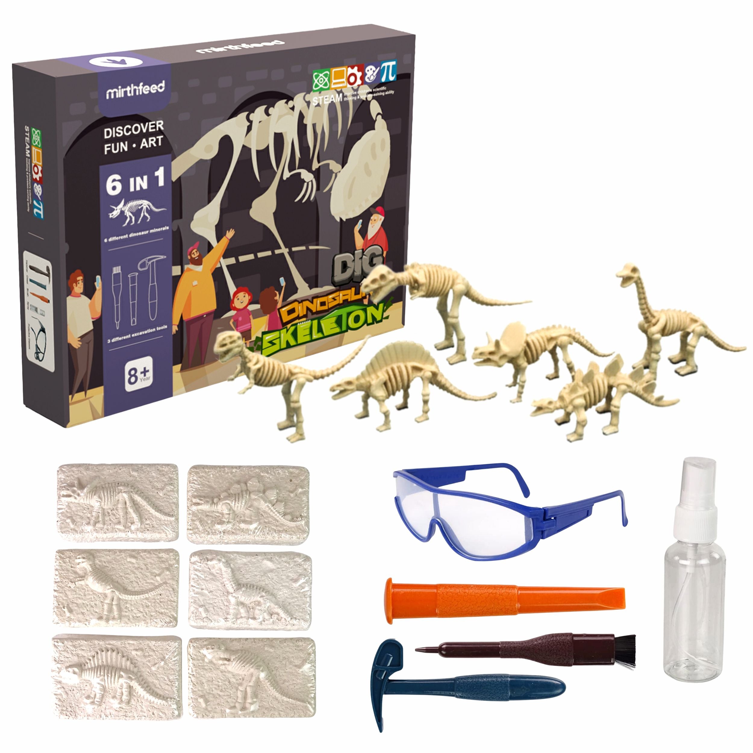 Chanak Dinosaur Skeleton Dig Kit 6-In-1 Steam Educational Excavation Toy For Kids Age 8+ Archaeology Fossil Discovery Set With Tools Science Learning Activity