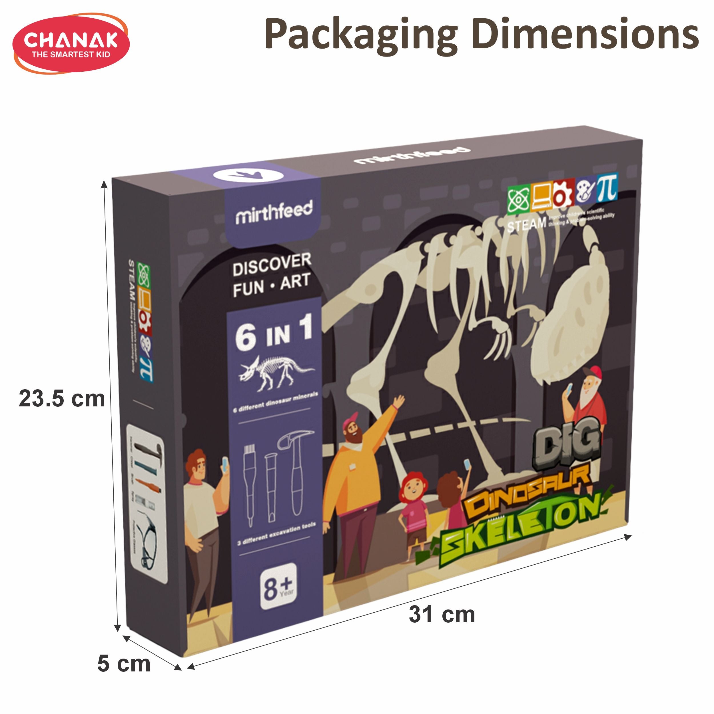 Chanak Dinosaur Skeleton Dig Kit 6-In-1 Steam Educational Excavation Toy For Kids Age 8+ Archaeology Fossil Discovery Set With Tools Science Learning Activity