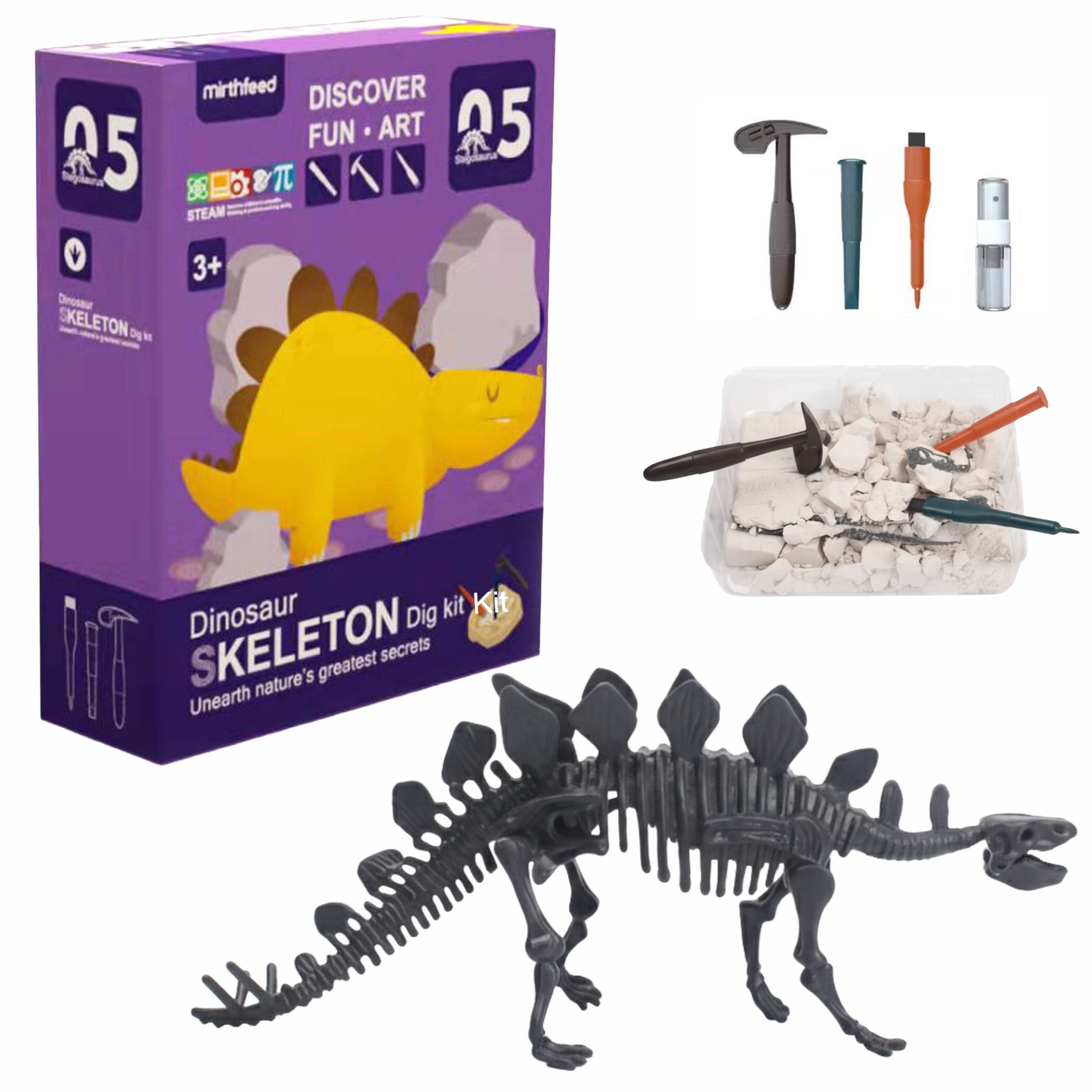 Chanak Dinosaur Skeleton Dig Kit Stegosaurus Edition Excavation Fossil Discovery Toy For Kids Age 3+ Steam Educational Archaeology Kit Fun Science Learning Activity