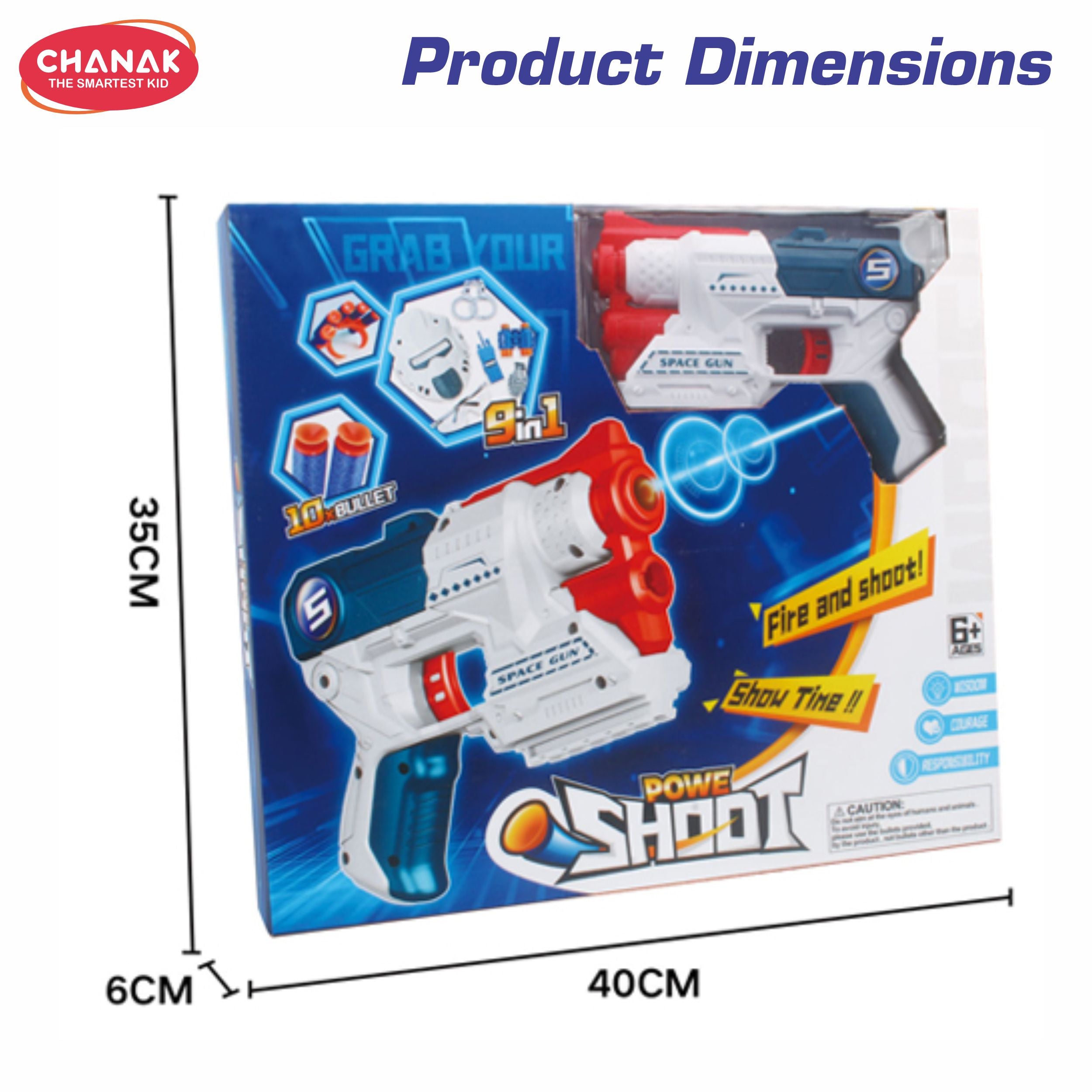 Chanak 9-In-1 Space Gun Toy Set With 10 Soft Bullets, Mask, Handcuffs & Accessories | Foam Dart Blaster Gun For Kids Ages 6+ | Safe & Fun Shooting Toy Set For Boys & Girls