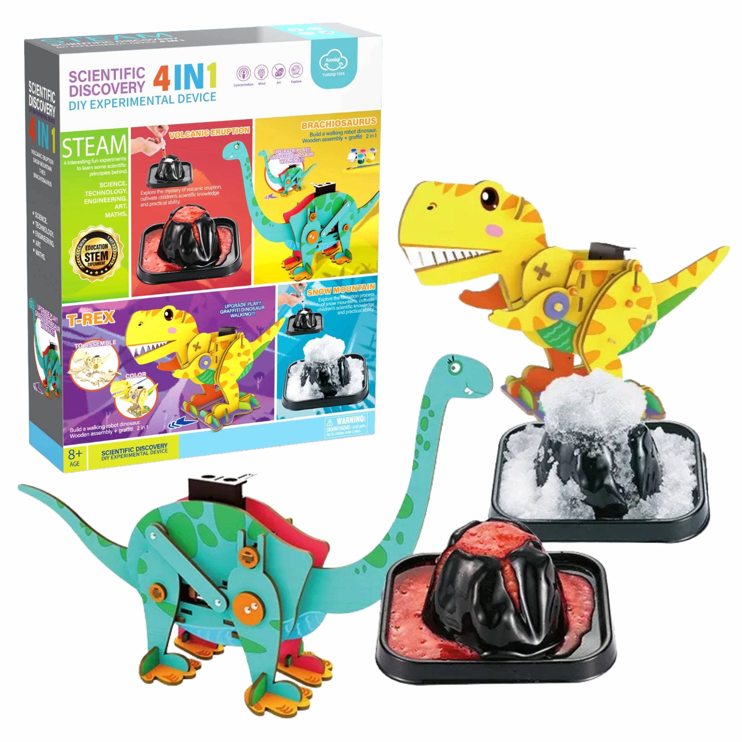 Chanak Scientific Discovery 4-In-1 Diy Experimental Device Steam Educational Science Kit For Kids Age 8+ Build Dinosaur, Volcano, Snow Mountain & Brachiosaurus Models