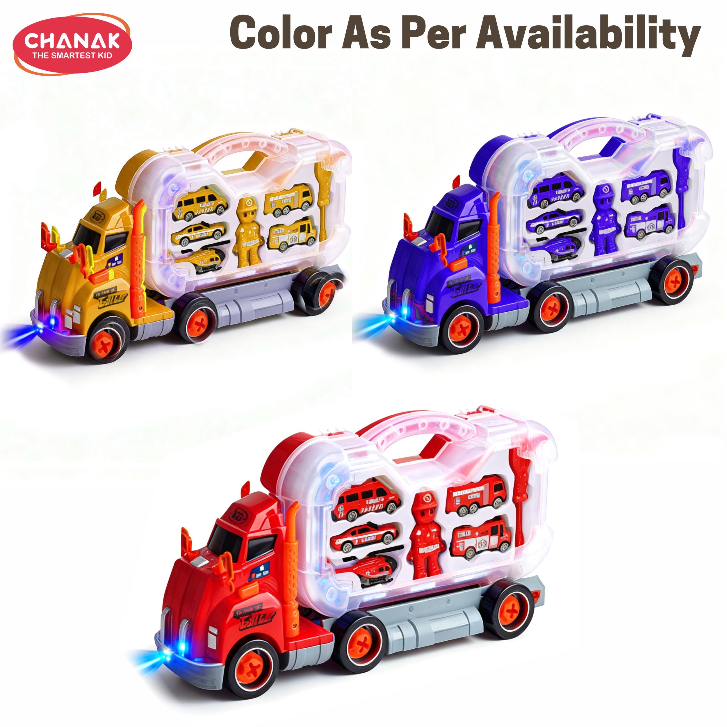 Chanak Tool Truck Fire Rescue Diy Tool Truck Play Set With Light & Projection Effects Build It Yourself Firefighter Vehicle Kit With Helicopter, Ambulance, Fire Truck, And Accessories For Kids Age 3Yr+
