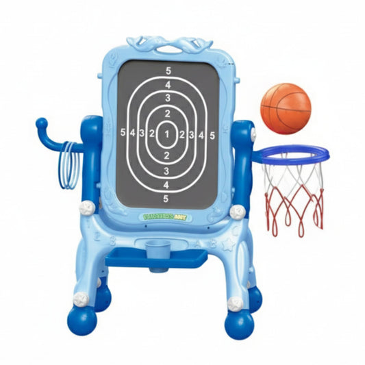 Chanak 4 in 1 multi function sketchpad & sports board set for kids drawing easel, basketball game, ring toss & archery set with accessories magnetic whiteboard art and learning toy 3+ years