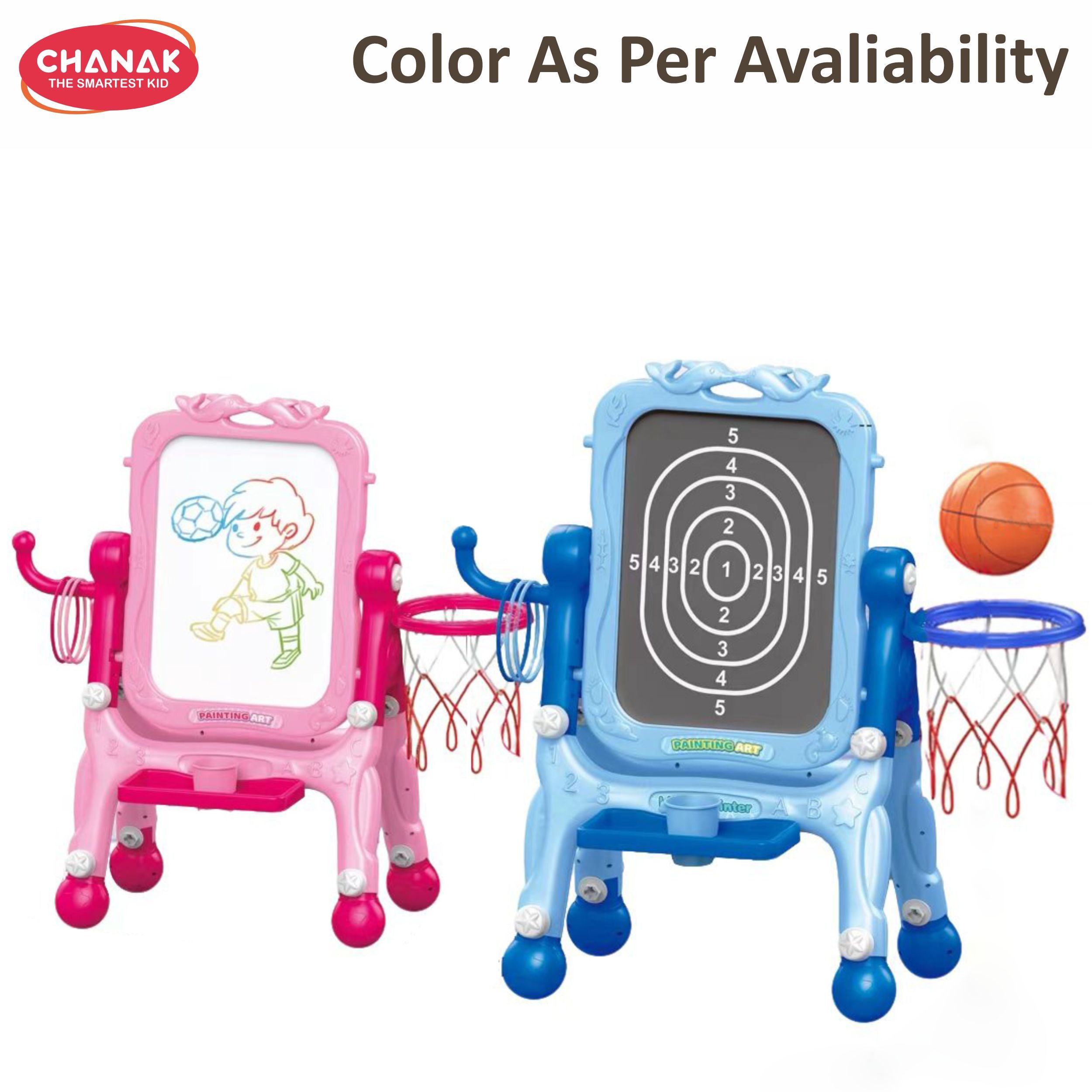 Chanak 4-In-1 Multi-Function Sketchpad & Sports Board Set For Kids | Drawing Easel, Basketball Game, Ring Toss & Archery Set With Accessories | Magnetic Whiteboard Art And Learning Toy 3+ Years