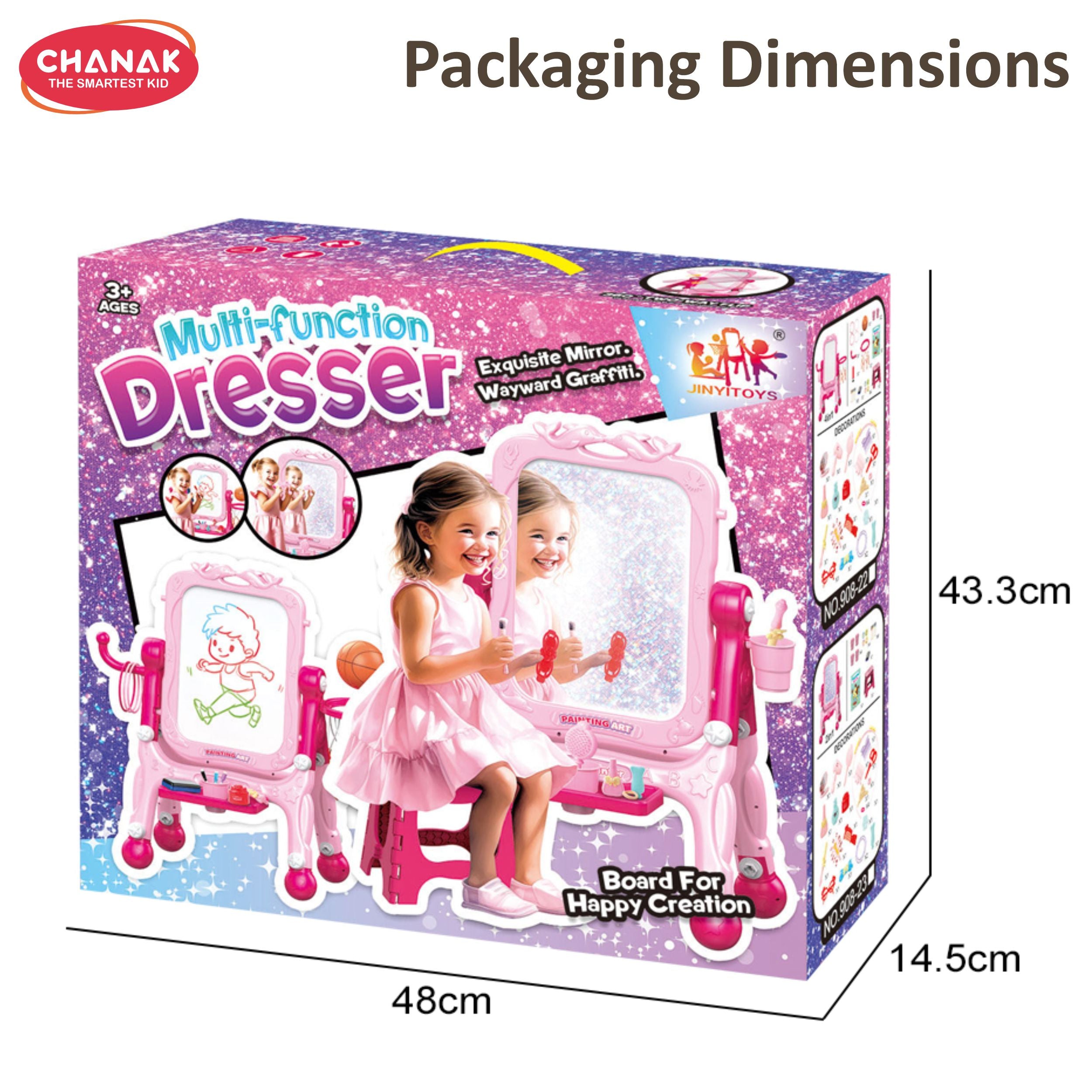 Chanak 4-In-1 Multi-Function Dresser & Sketchpad Playset For Girls | Makeup Vanity With Mirror, Drawing Board, Basketball, And Accessories | Educational Pretend Play Set For Kids  Ages 3+