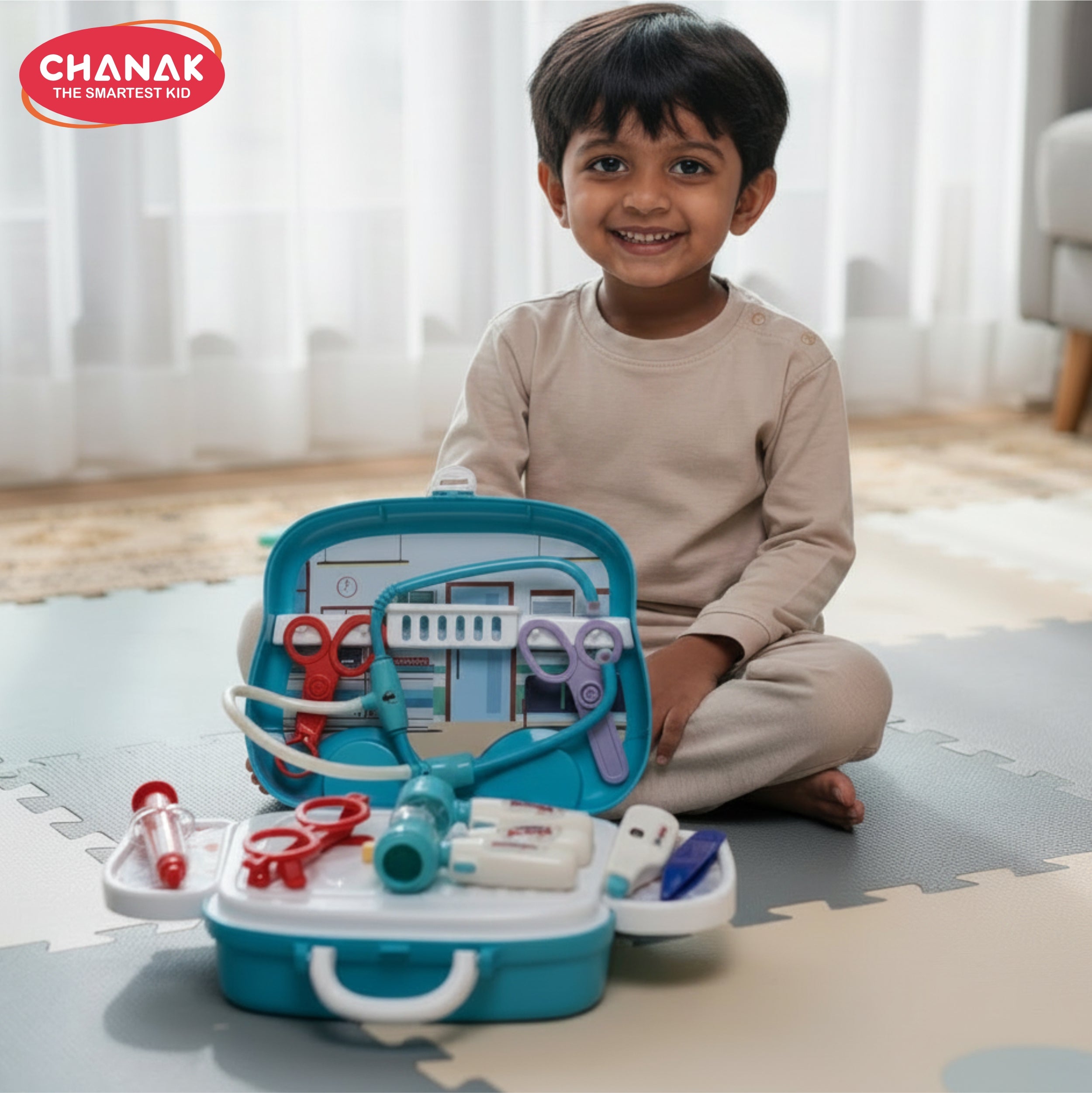Chanak Premium doctor set suitcase for kids, doctor set with led light instruments, pretend play doctor set for kids above 3 years, 10 piece doctor kit for boys & girls