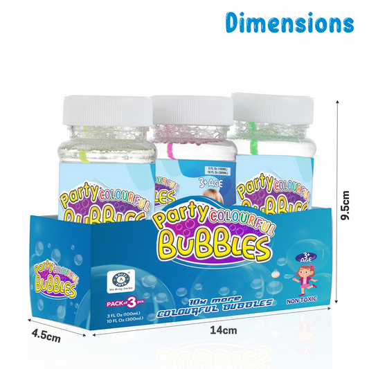 Party Colourful Bubble Liquid Bottle 100ml - 3 Pcs.