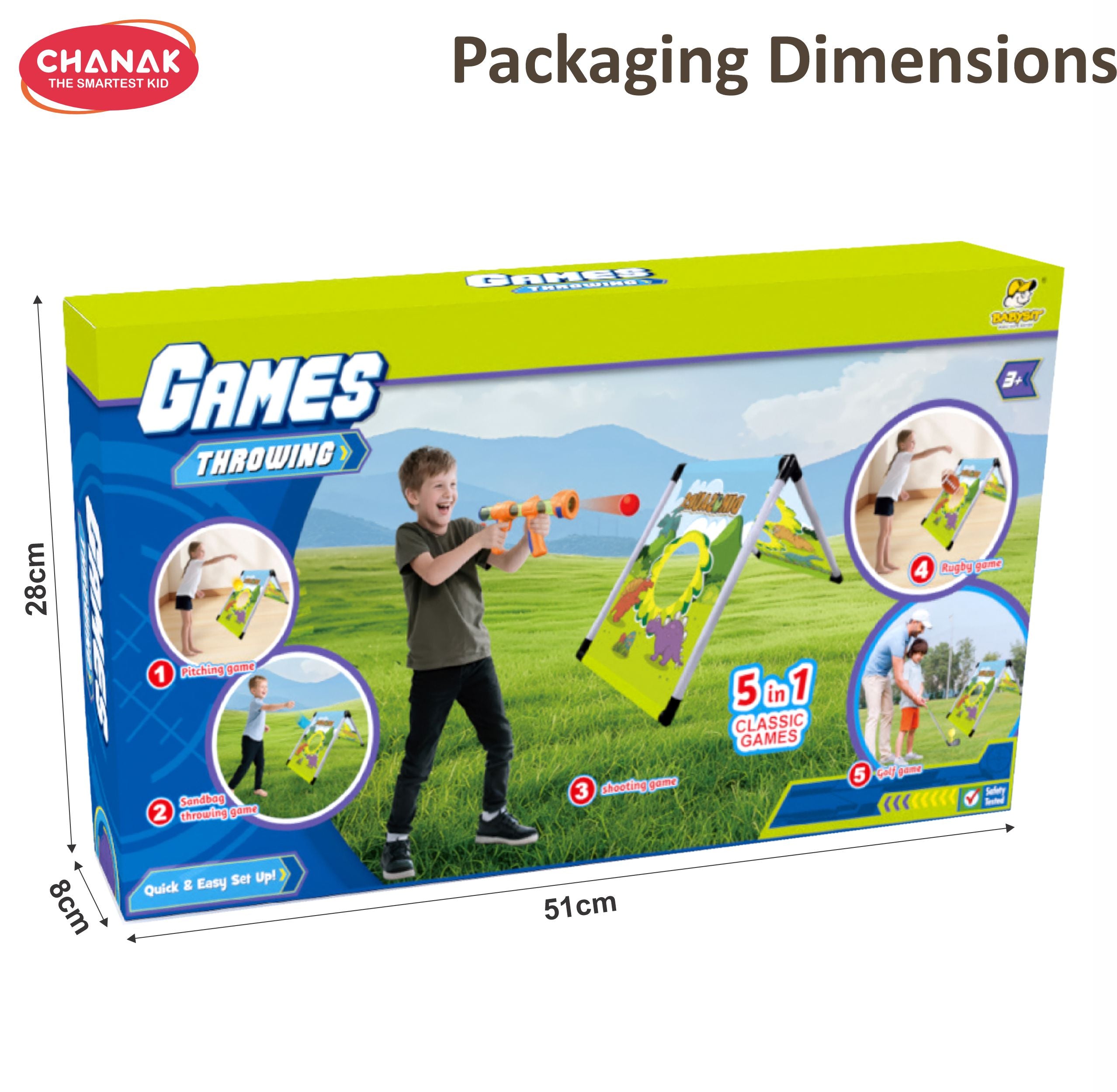 Chanak 5-In-1 Games Throwing Set For Kids | Includes Cannon Gun, Rugby, Golf, And Target Toss | Indoor & Outdoor Sports Play Set
