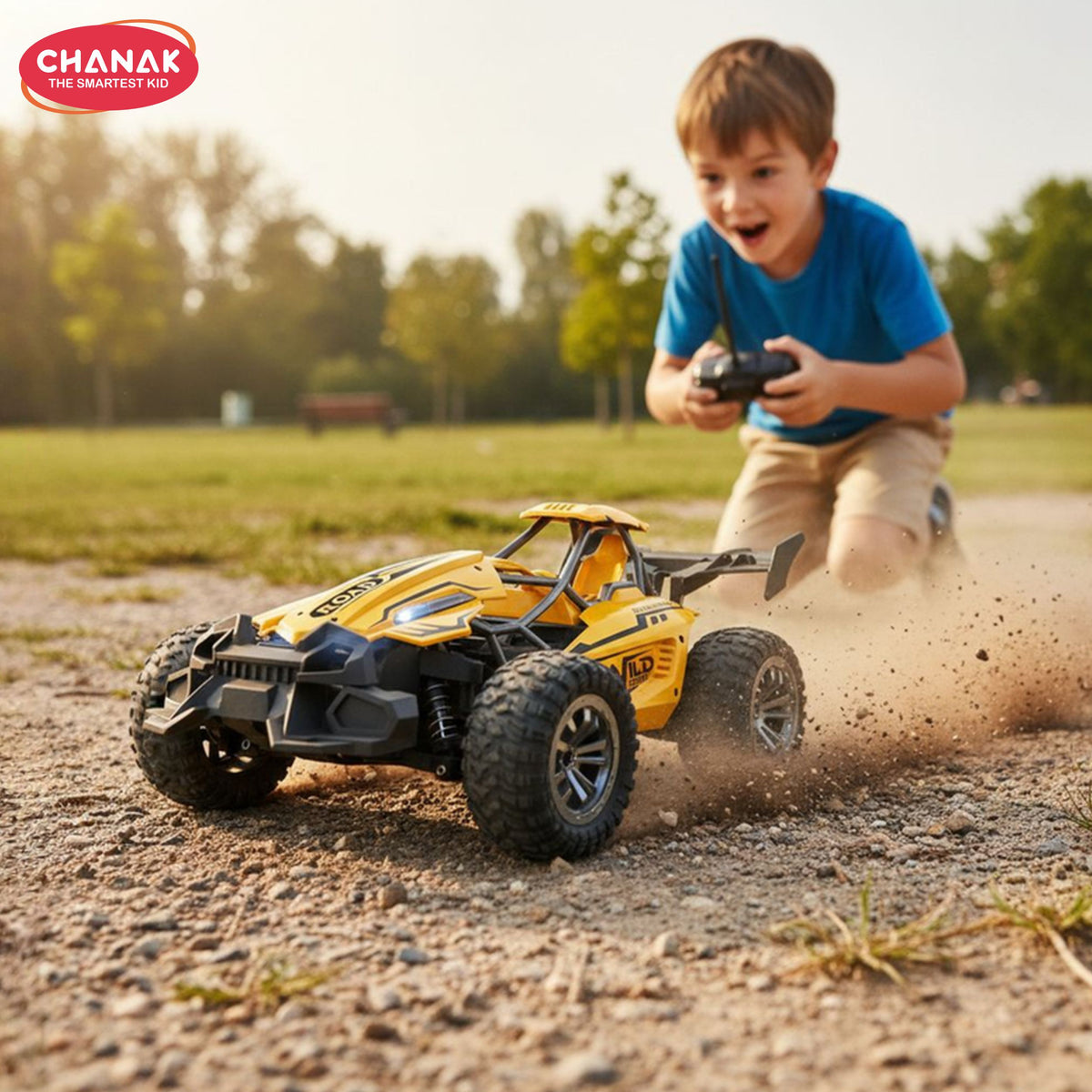 Chanak wild road 1:20 scale rc car 2.4Ghz high-speed off-road vehicle with led lights, dual gears, shock-absorbing suspension & usb rechargeable battery. For kids age 6+ (as per color availability)