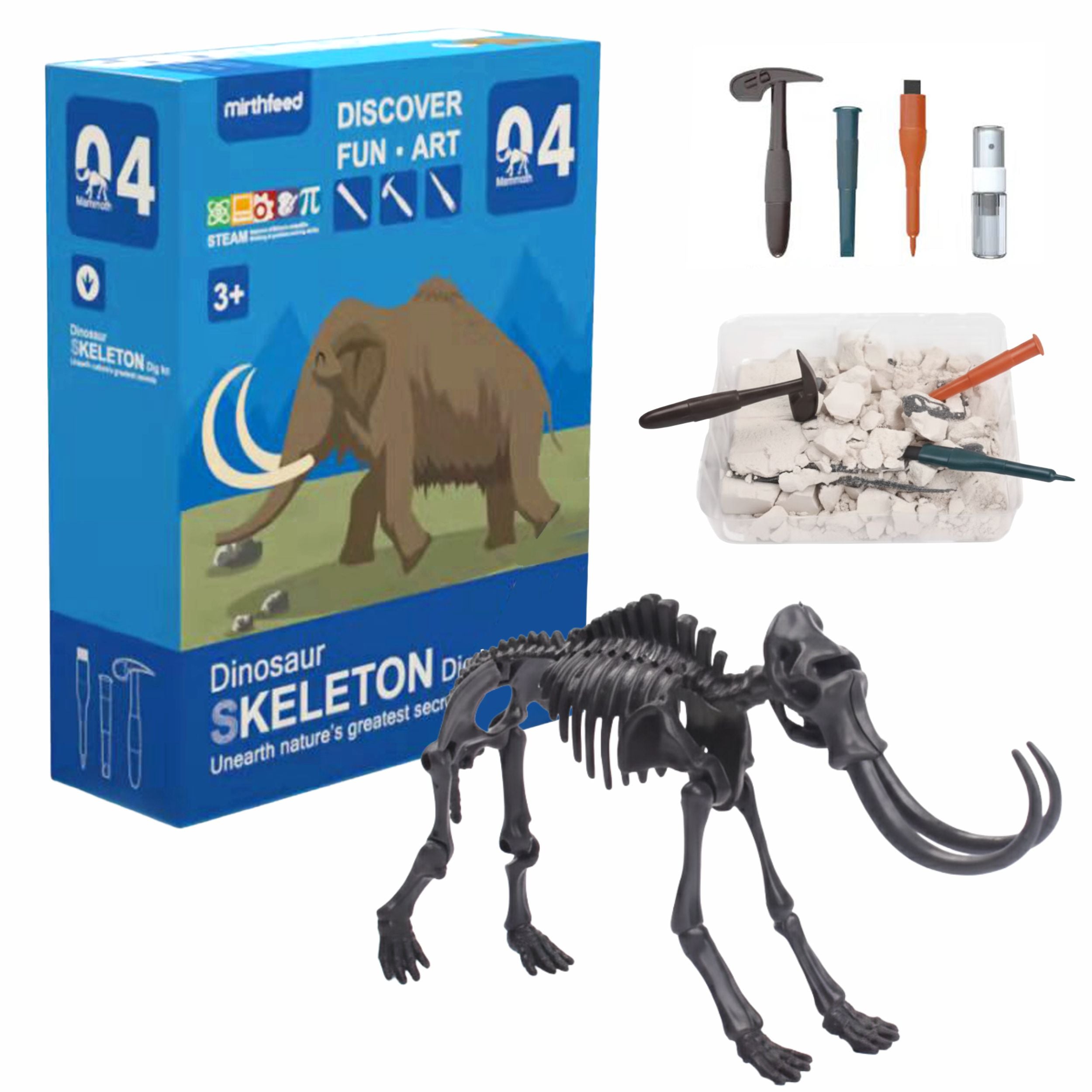 Chanak Dinosaur Skeleton Dig Kit Mammoth Edition Excavation Fossil Discovery Toy For Kids Age 3+ Steam Educational Archaeology Kit Fun Learning Science Activity