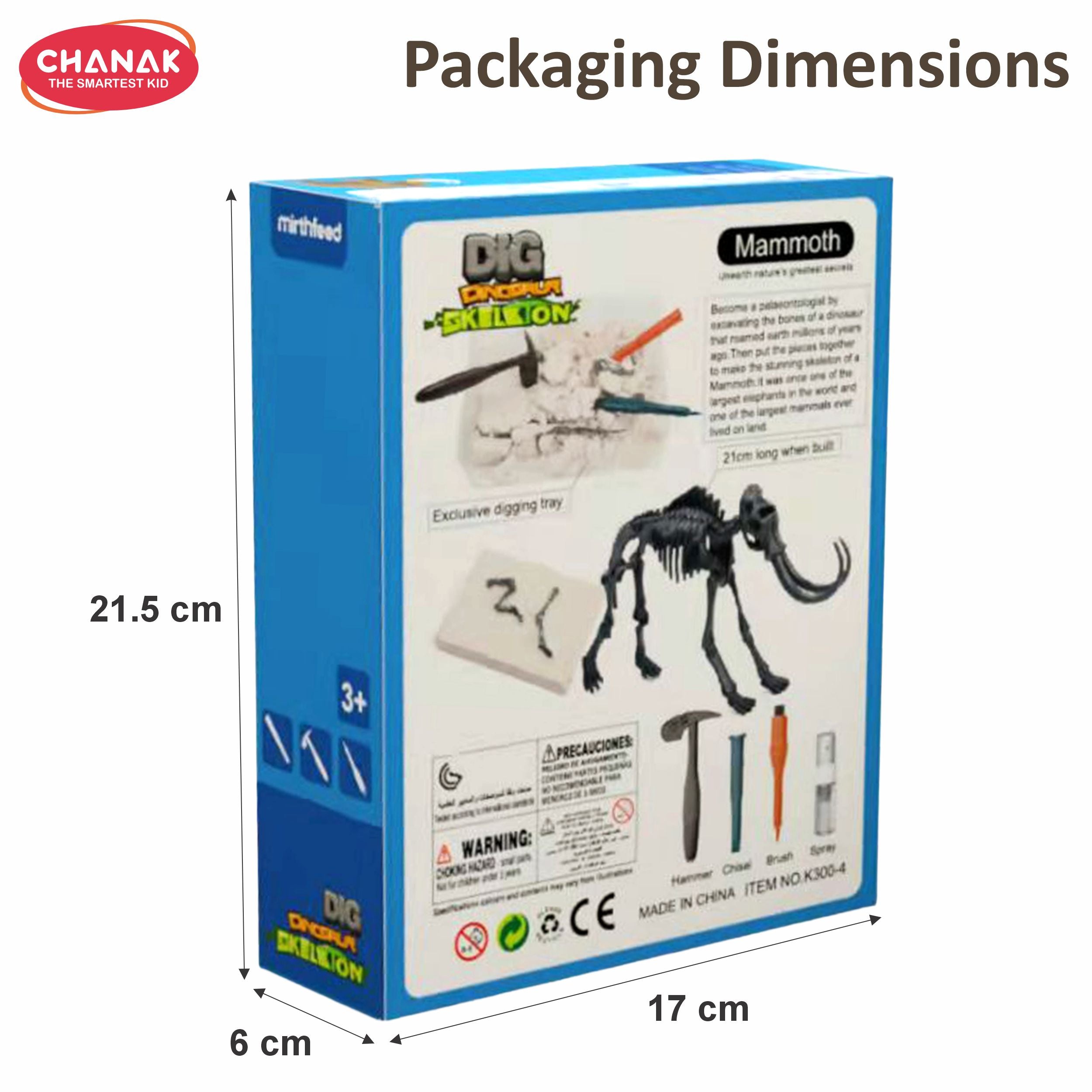 Chanak Dinosaur Skeleton Dig Kit Mammoth Edition Excavation Fossil Discovery Toy For Kids Age 3+ Steam Educational Archaeology Kit Fun Learning Science Activity