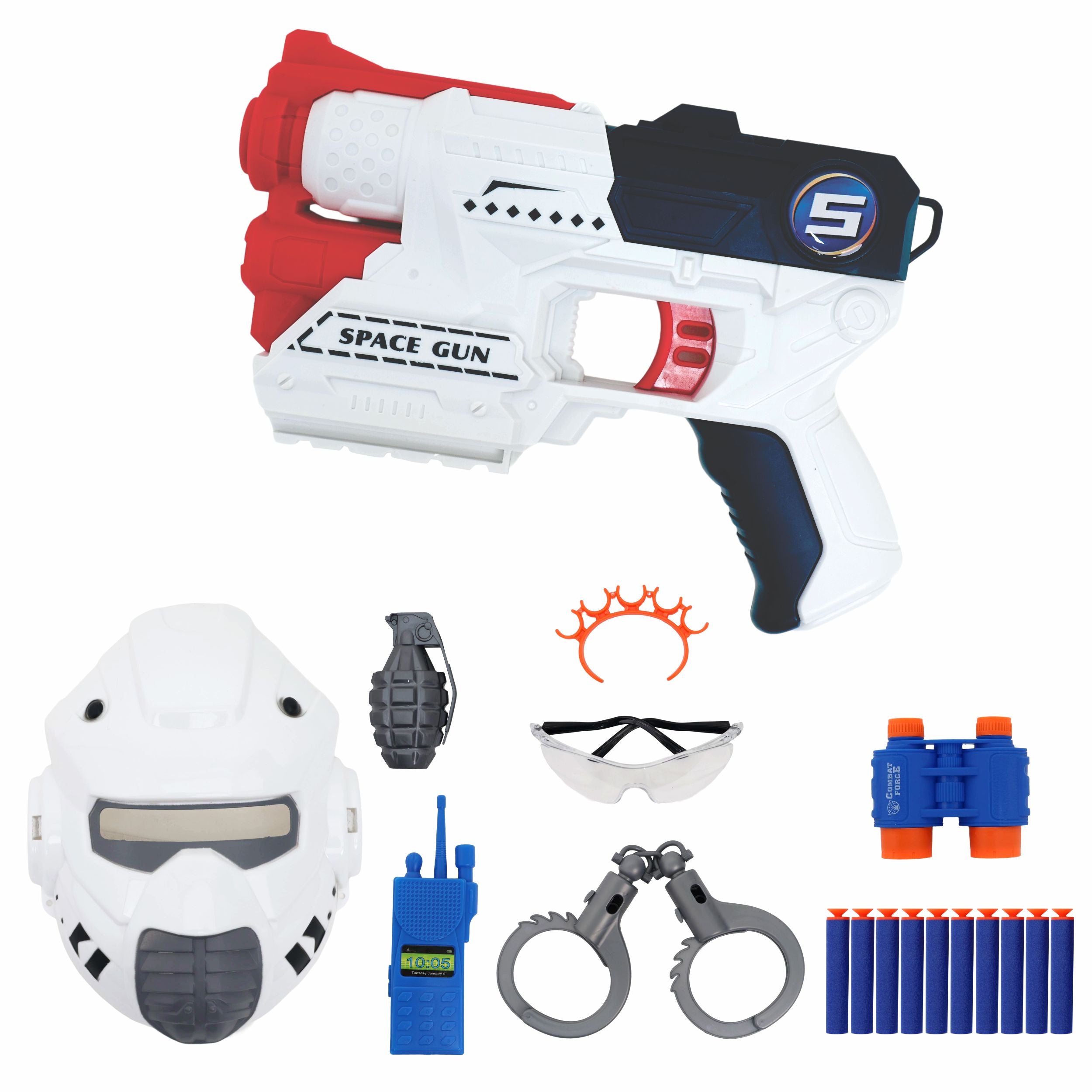 Chanak 9-In-1 Space Gun Toy Set With 10 Soft Bullets, Mask, Handcuffs & Accessories | Foam Dart Blaster Gun For Kids Ages 6+ | Safe & Fun Shooting Toy Set For Boys & Girls