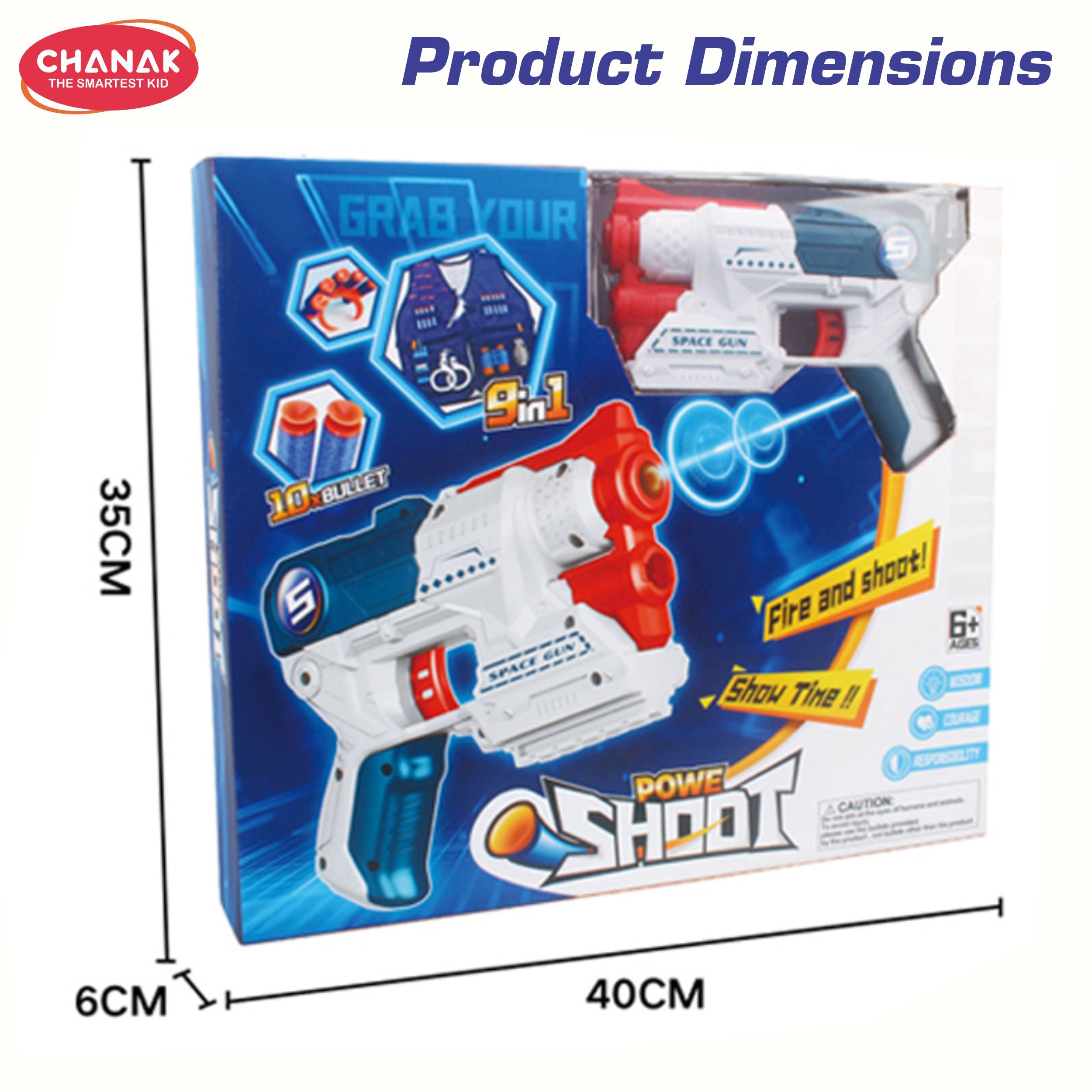 Chanak Power Shoot Soft Foam Bullet Gun & Bulletproof Vest Set For Kids Soft Darts, Mask, Handcuffs, Walkie Talkie, Grenade & Binoculars Safe Outdoor Shooting Game Toy Set For Boys & Girls Age 6+