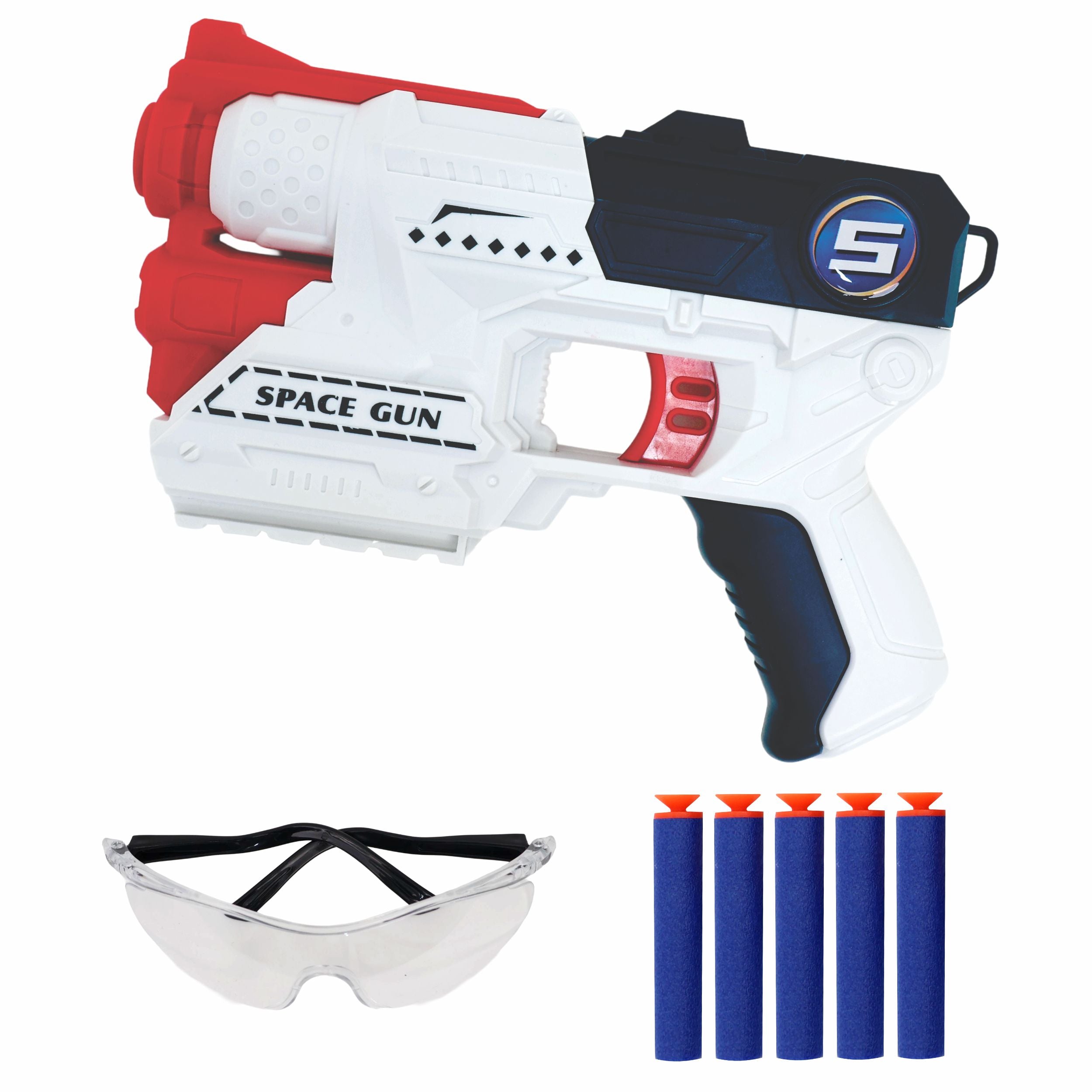 Chanak Power Shoot Space Gun Toy For Kids – Soft Bullet Blaster With 5 Foam Darts, Safety Goggles, 3-In-1 Functionality – Shooting Game Toy For Boys & Girls – Age 6+