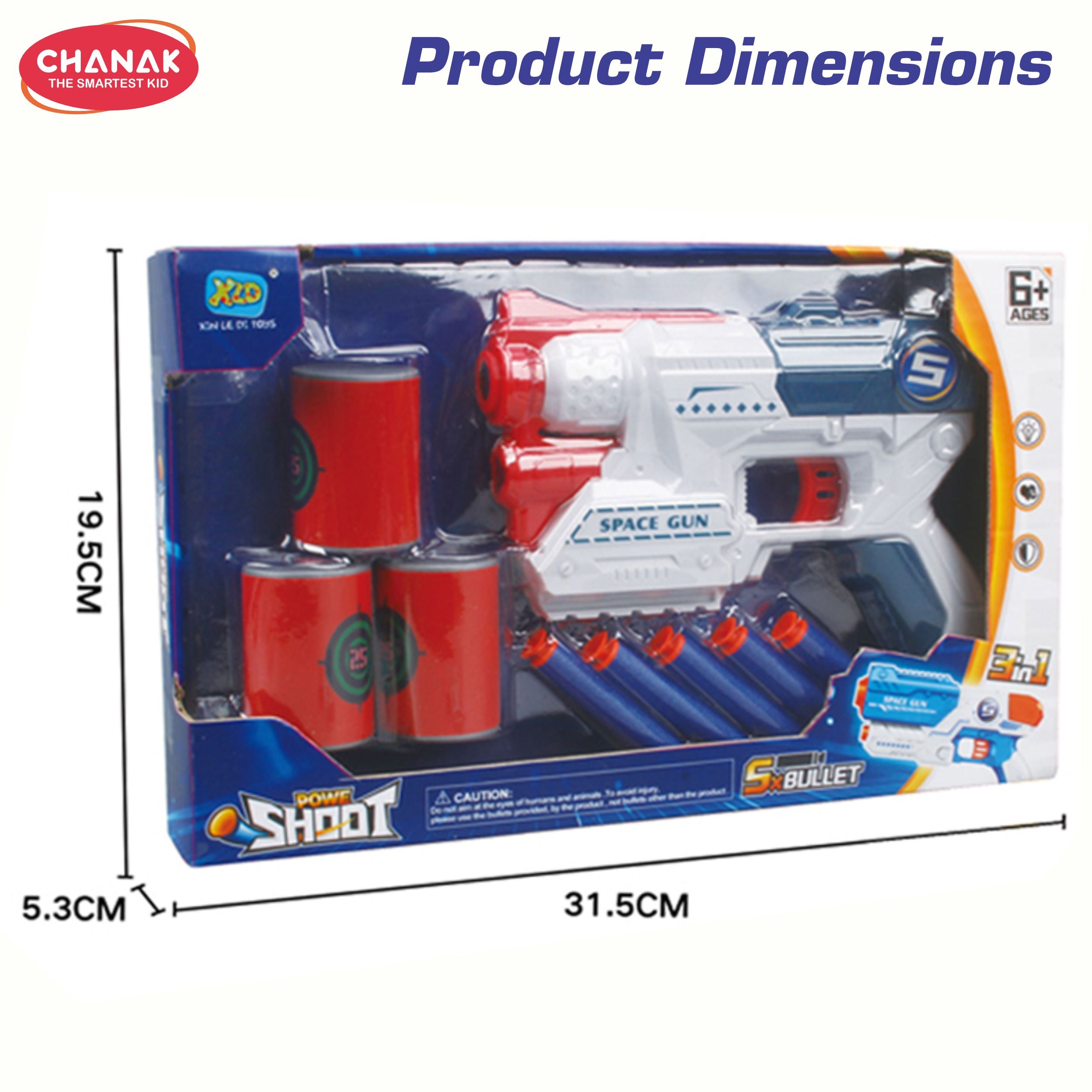 Chanak Power Shoot Space Gun Toy – Soft Bullet Blaster Set (3-In-1) | Safe Foam Darts + Target Cans | Kids Toy Gun For Ages 6+