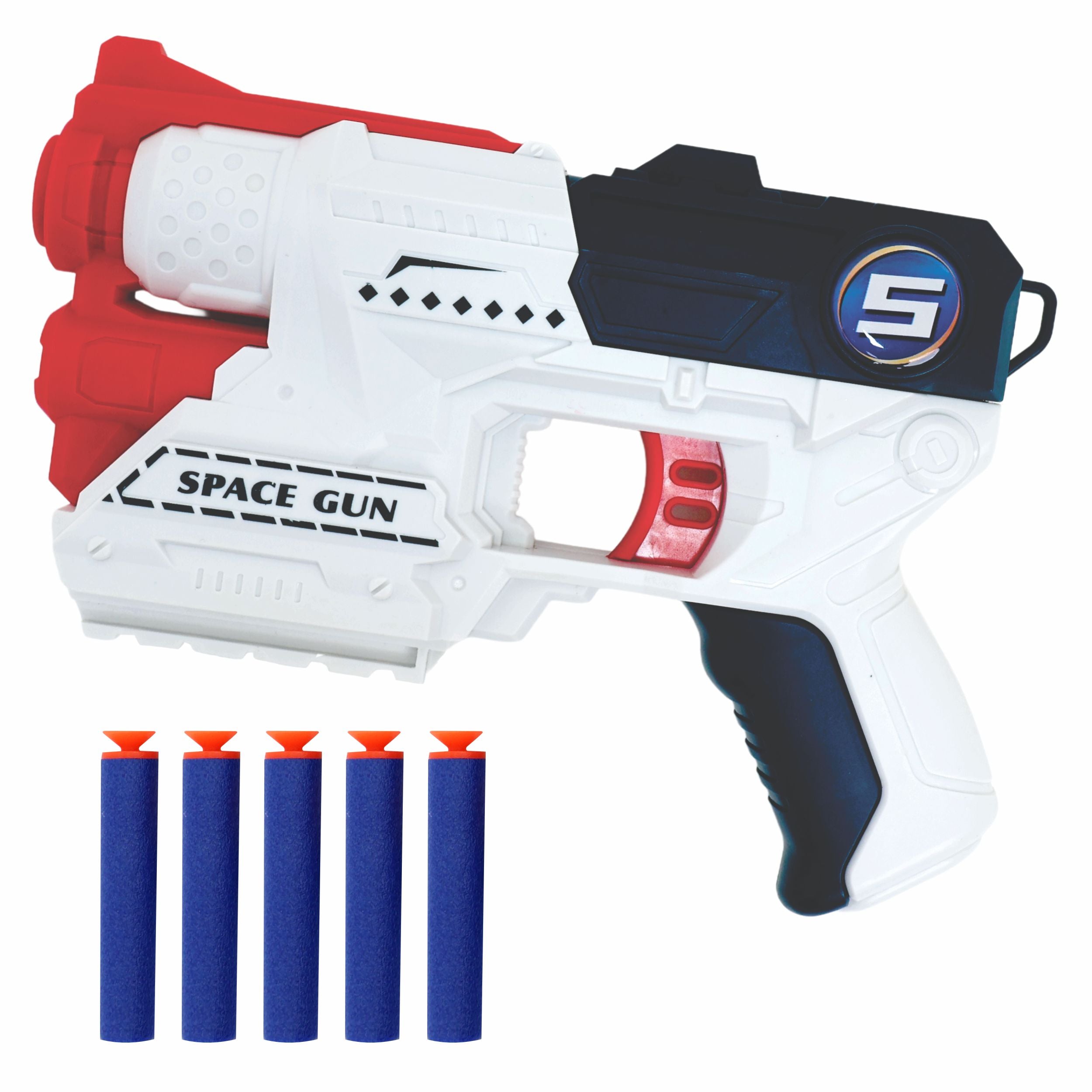 Chanak Powe Shoot 2-In-1 Space Gun Toy Blaster With 5 Soft Foam Bullets | Safe Kids Shooting Toy Gun | Manual Loading Foam Dart Blaster For Boys & Girls