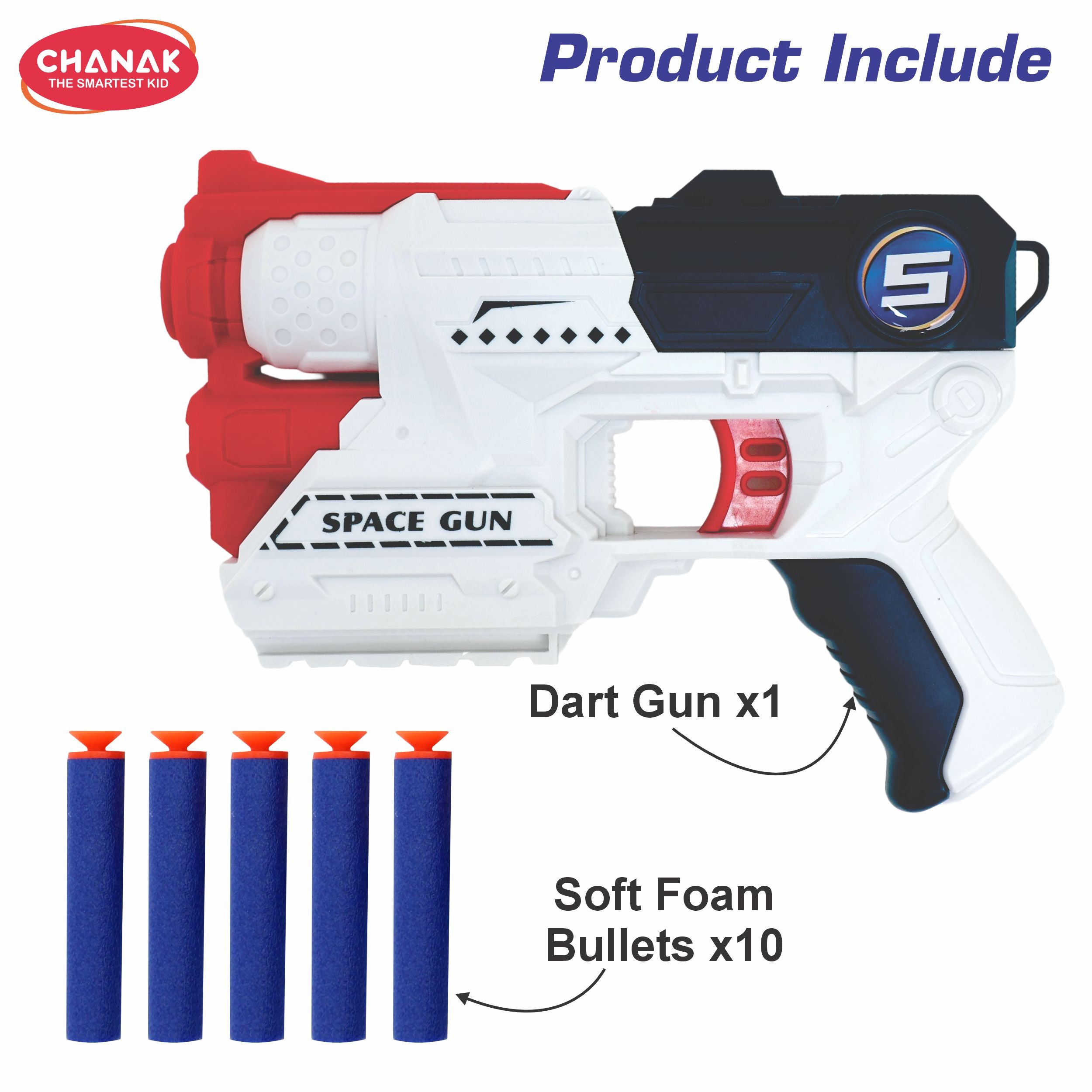 Chanak Powe Shoot 2-In-1 Space Gun Toy Blaster With 5 Soft Foam Bullets | Safe Kids Shooting Toy Gun | Manual Loading Foam Dart Blaster For Boys & Girls