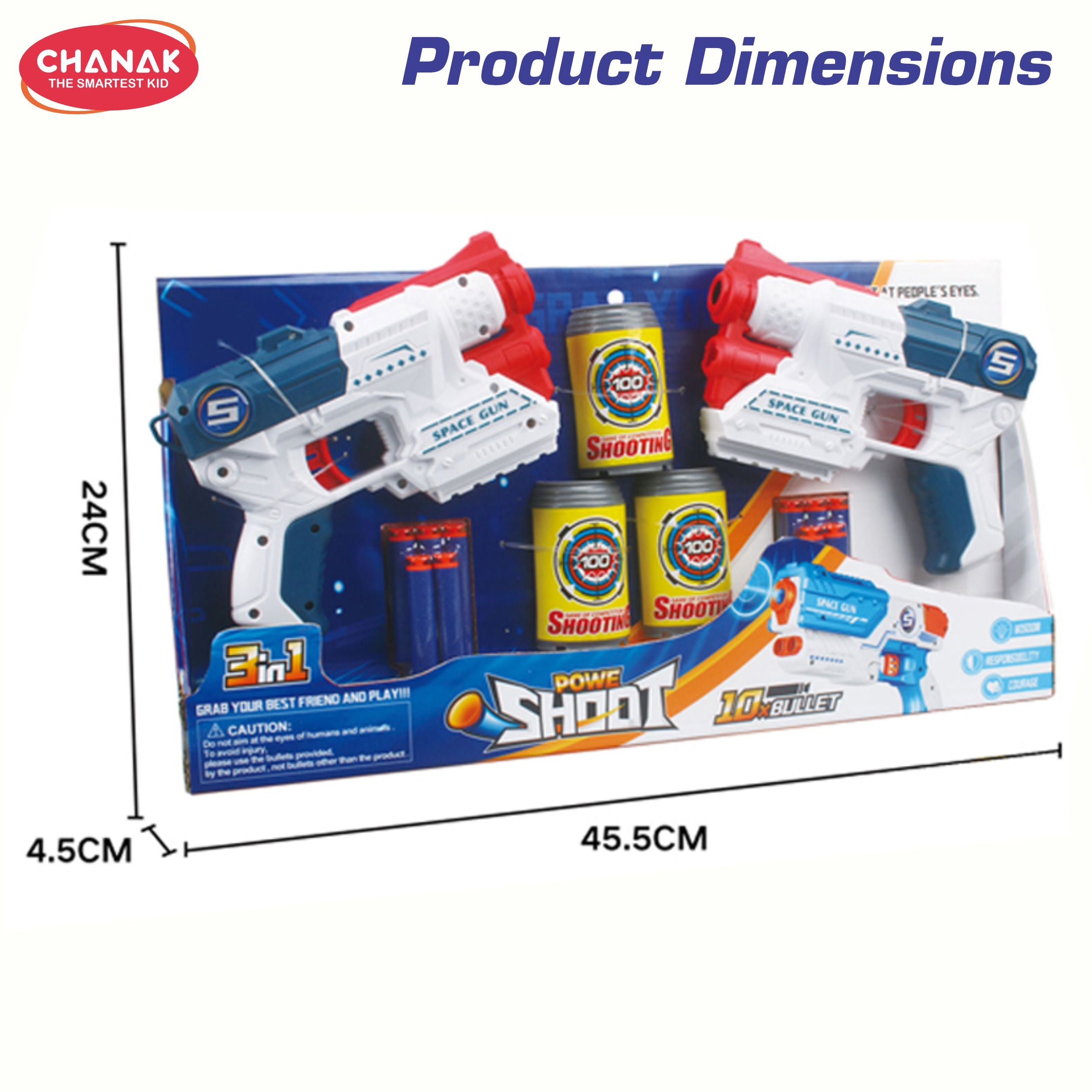 Chanak Power Shoot 3-In-1 Soft Bullet Gun Toy Set For Kids | Space Gun Blaster Toy With 10 Soft Bullets & 3 Target Cans | 2 Shooting Guns Set For Boys & Girls