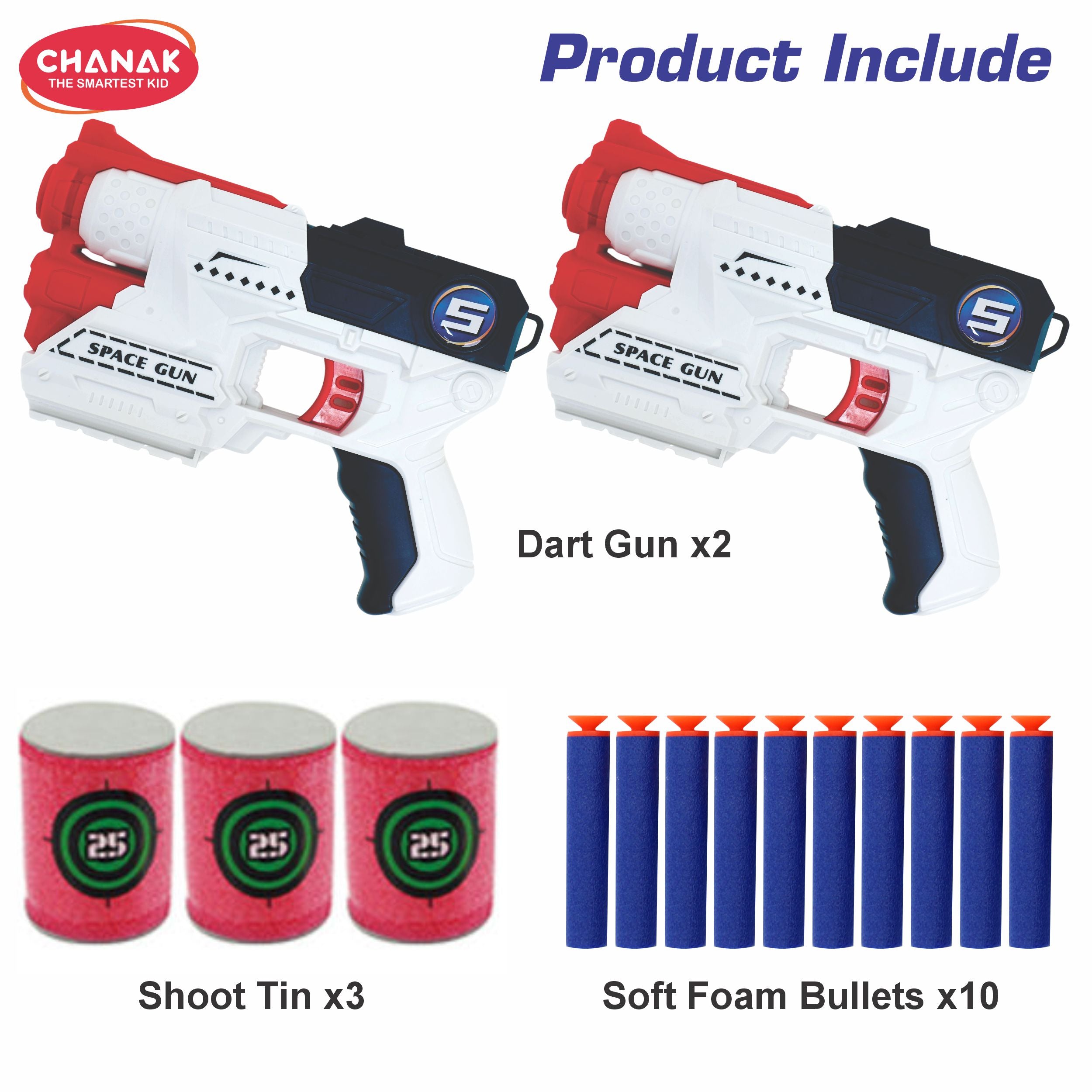 Chanak Power Shoot 3-In-1 Soft Bullet Gun Toy Set For Kids | Space Gun Blaster Toy With 10 Soft Bullets & 3 Target Cans | 2 Shooting Guns Set For Boys & Girls